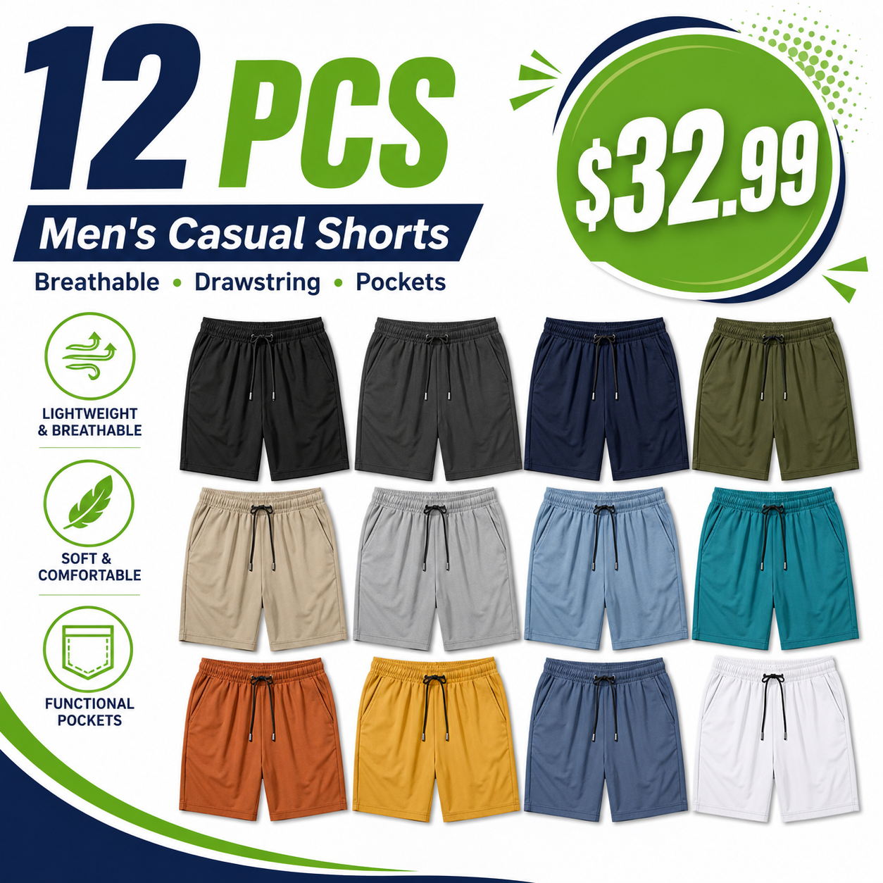 Men's Plain Solid Color Drawstring Pocket Shorts