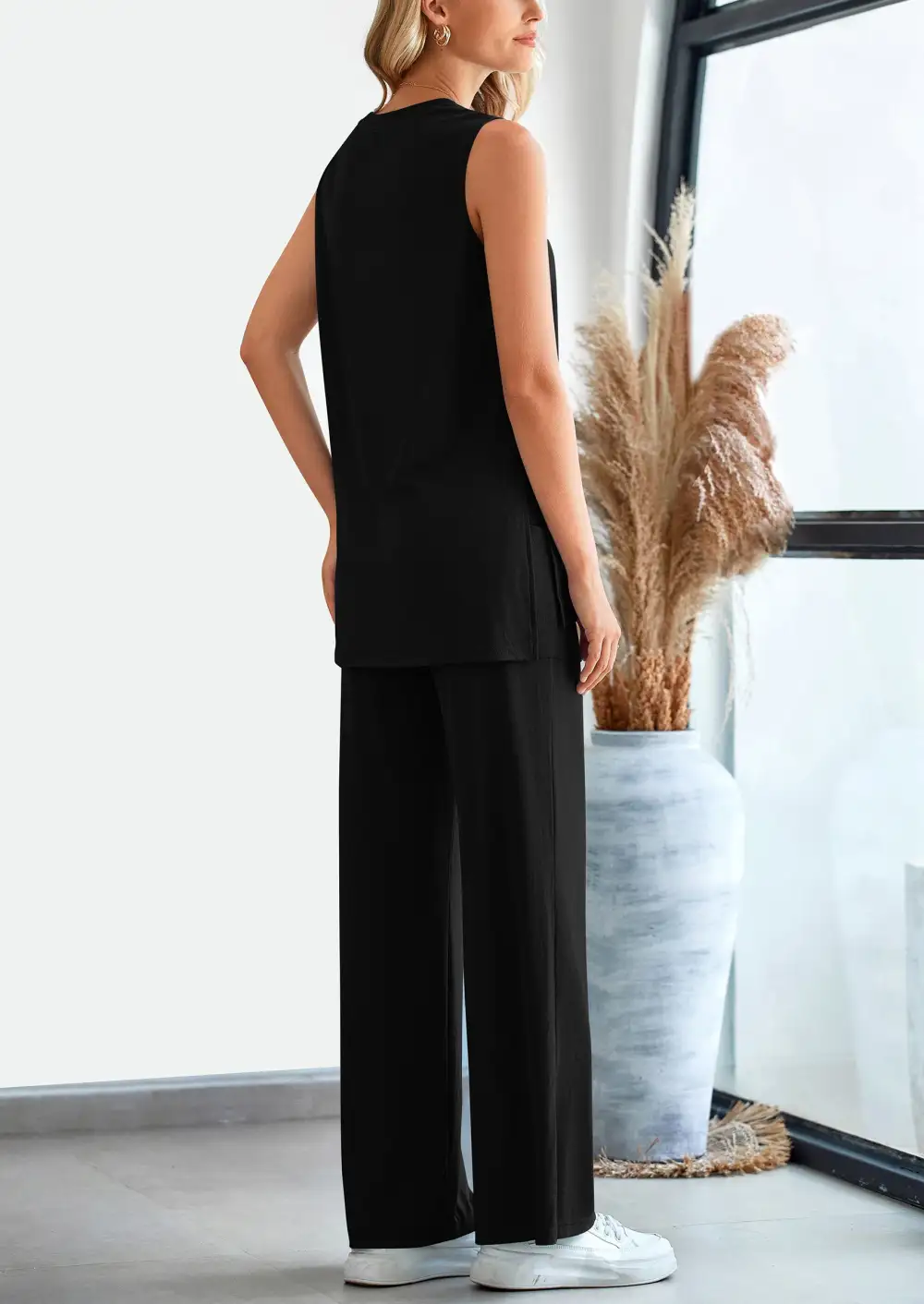 2 Piece Set LooseTank Top Wide Leg Pants CasualMatching Outfits Tracksuit