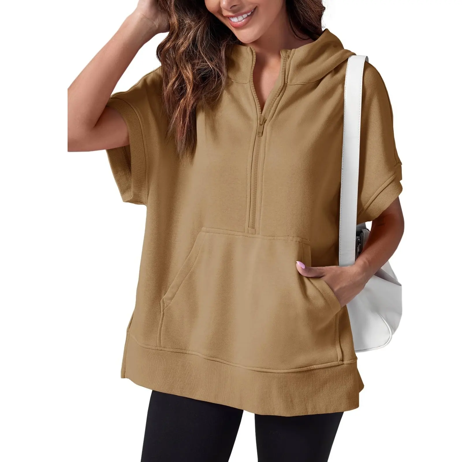 Show Now 12-PACK ONLY $21.9 Womens Oversized Half Zip Hoodies Short Sleeve Casual Sweatshirts