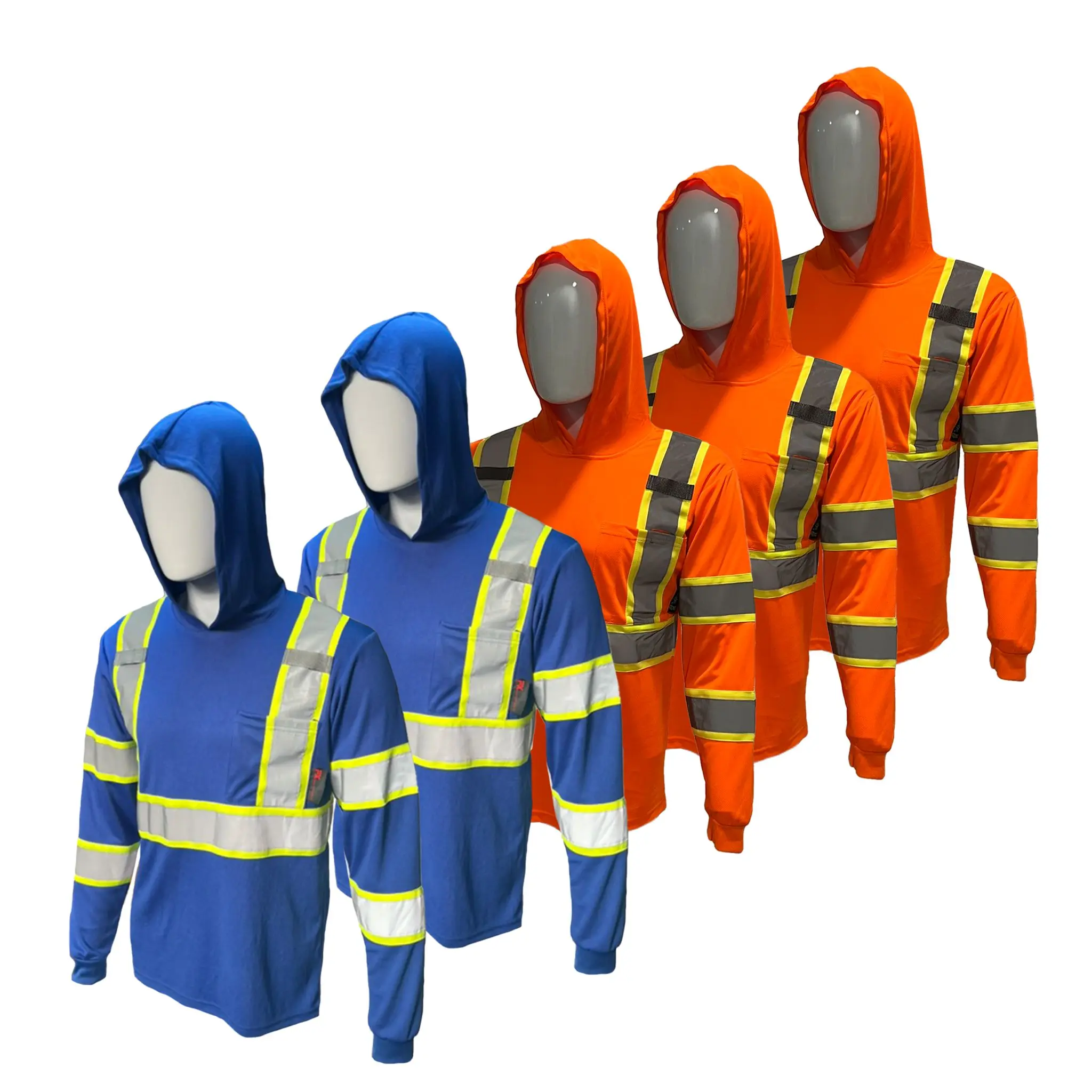 5 PACK SHIRT High Visibility Hoodie Long Sleeve Safety Shirt with hoodie Polyester Birdeye Mesh in various color