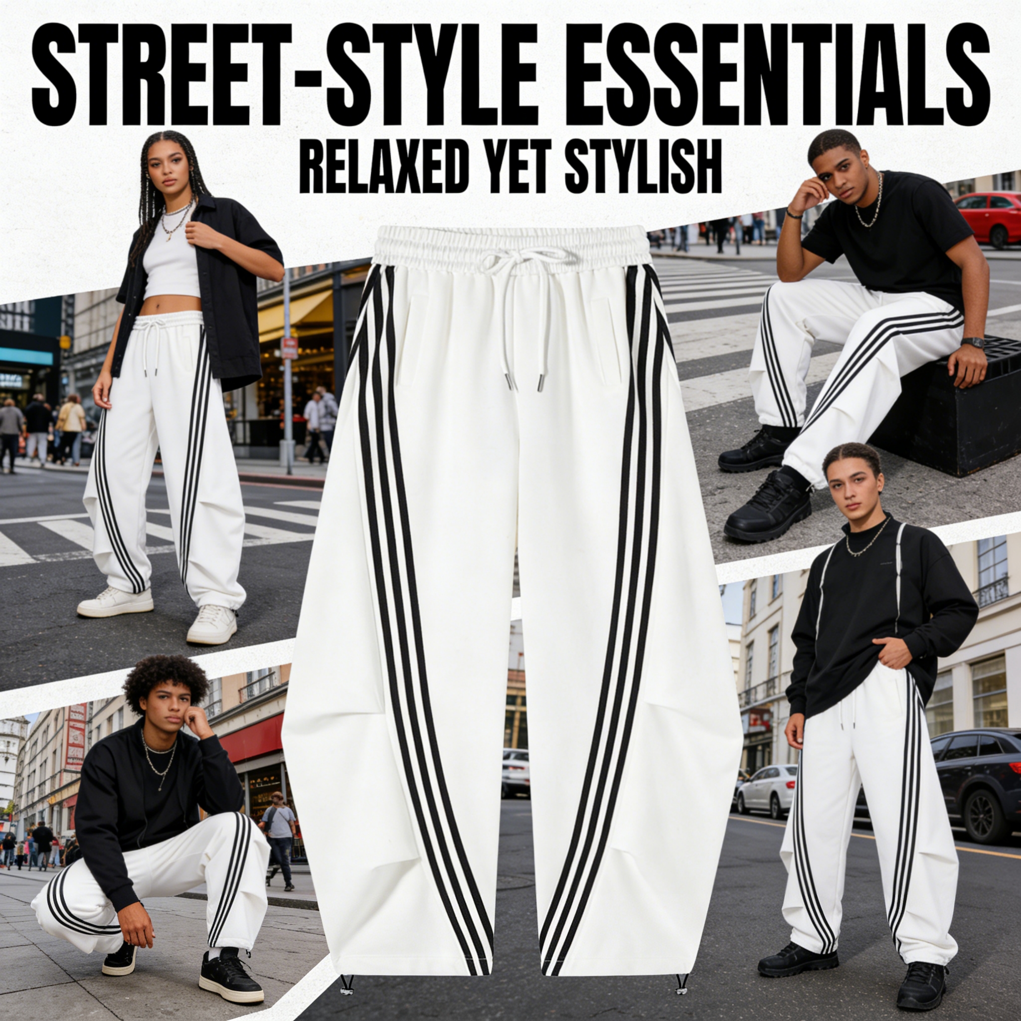 Loose Wide Leg Striped Track Pants