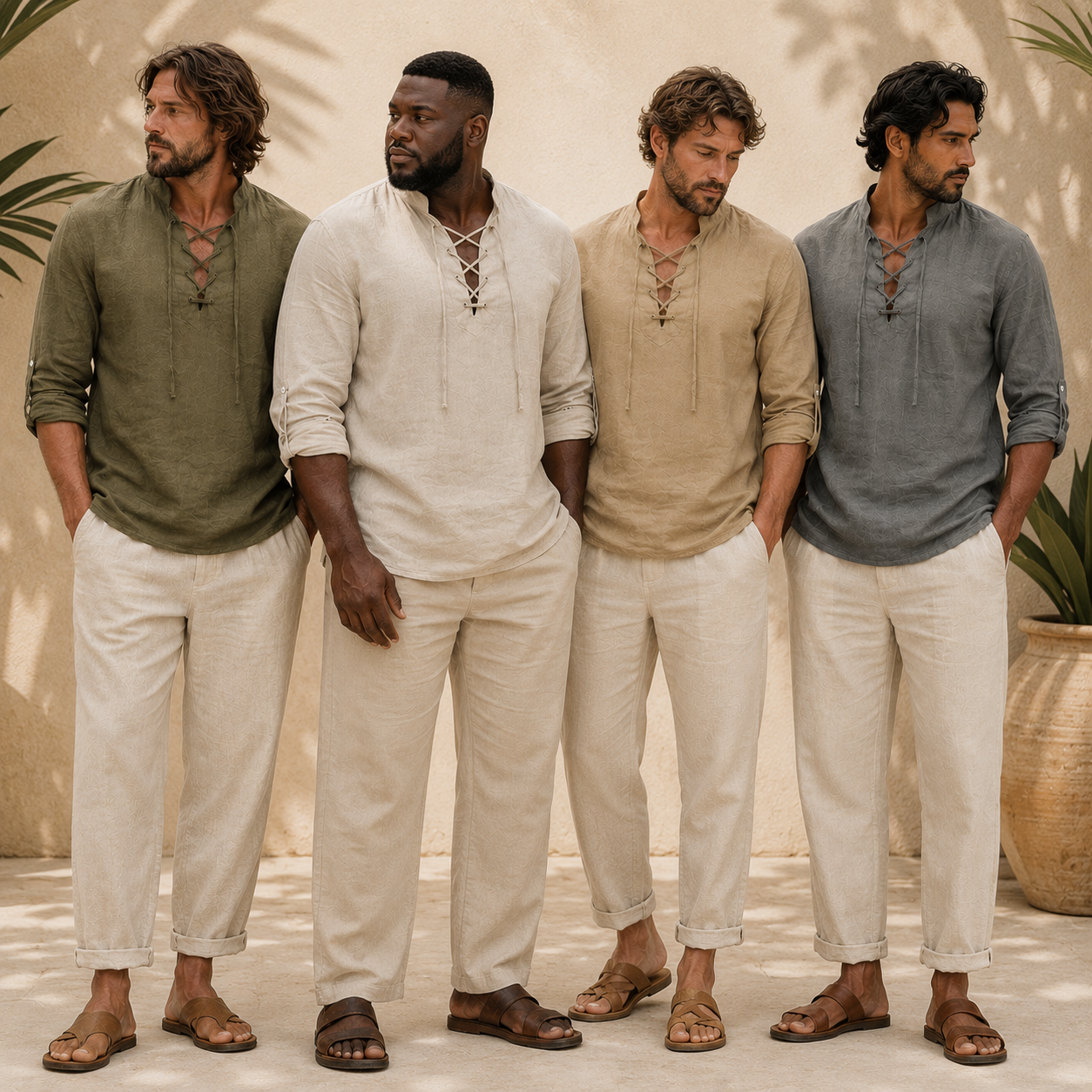 Mens lace up textured shirt group photo
