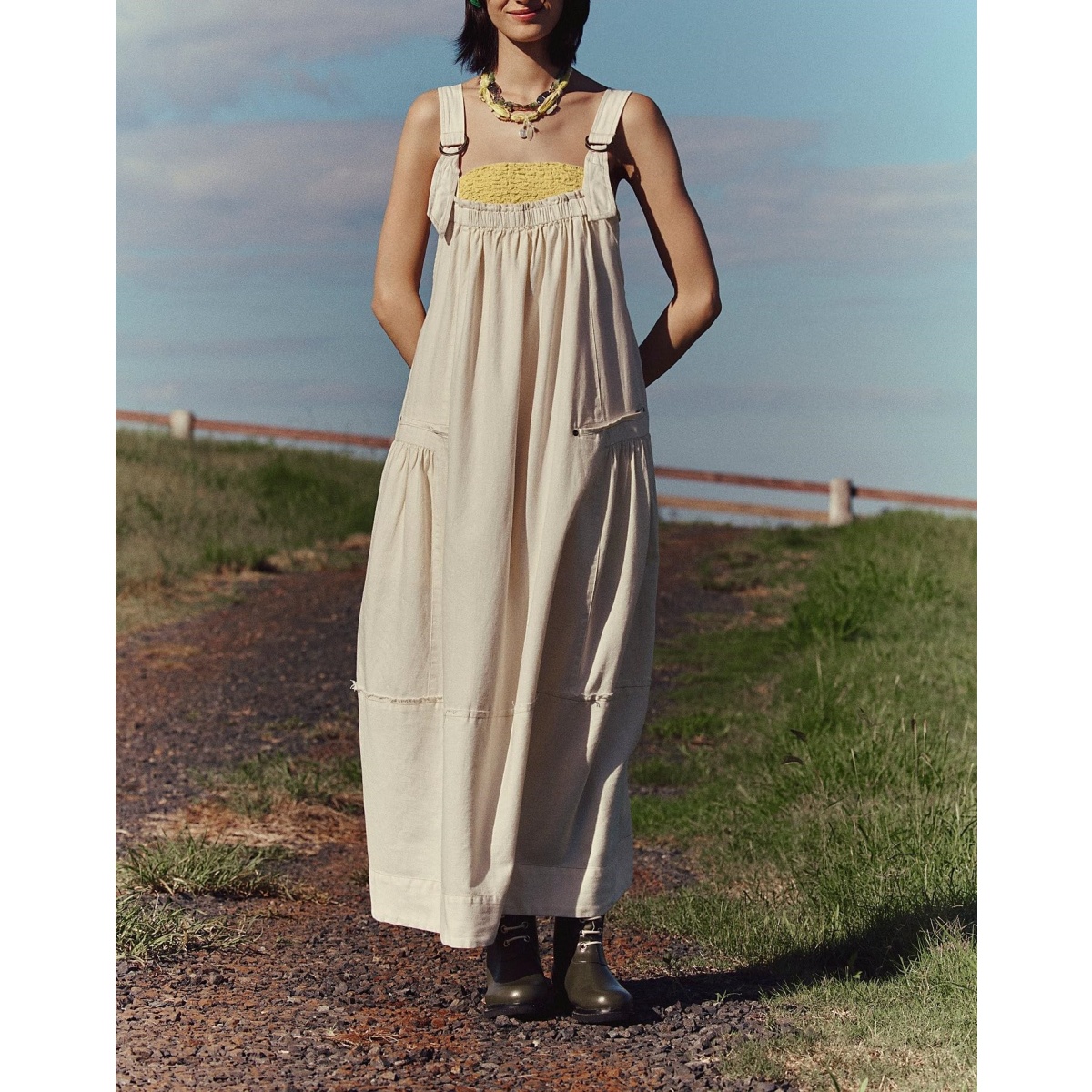 Sleeveless Strappy Maxi Dress with Big Pockets & Adjustable Straps