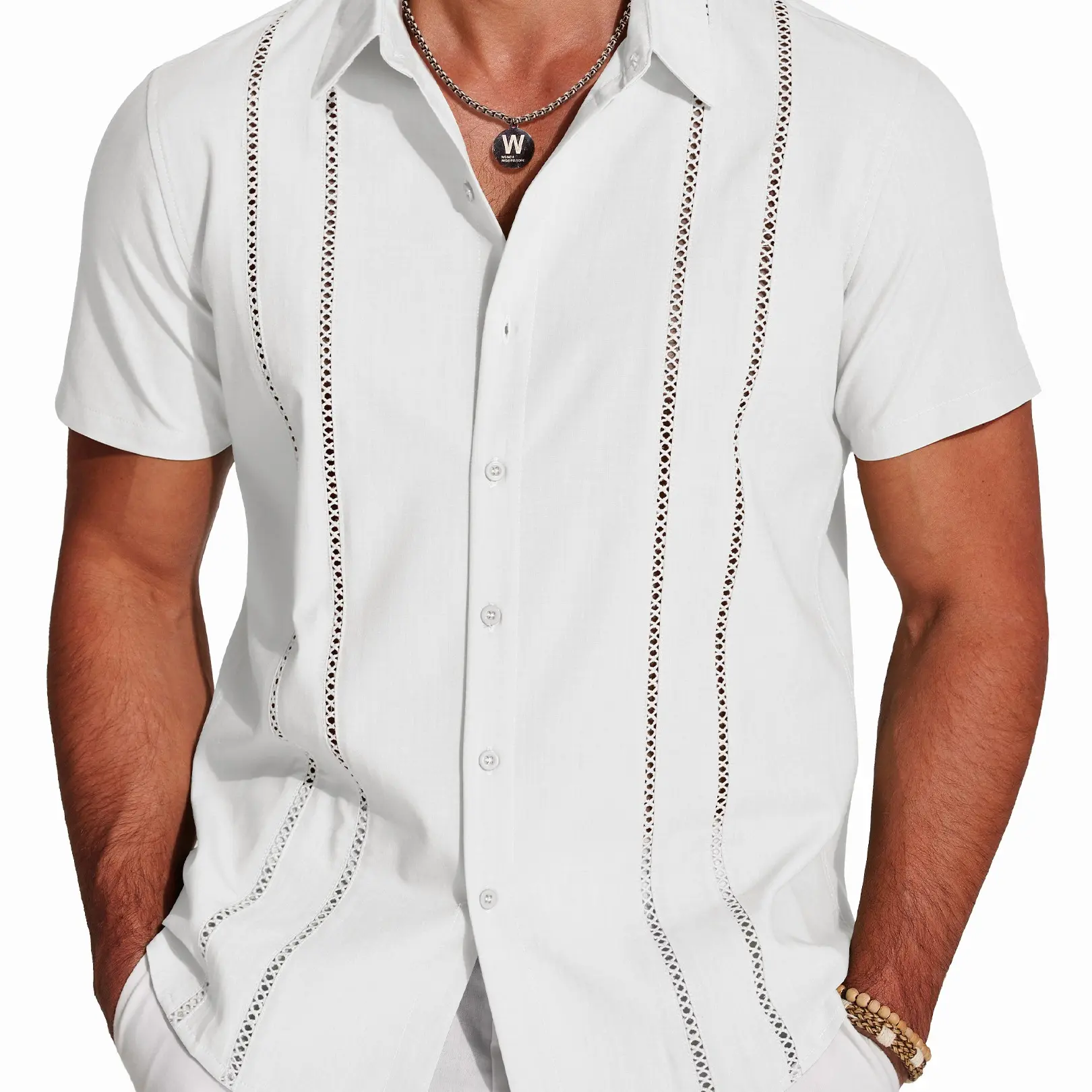 COOFANDY Men's Cuban Guayabera Shirt - Summer Linen Top