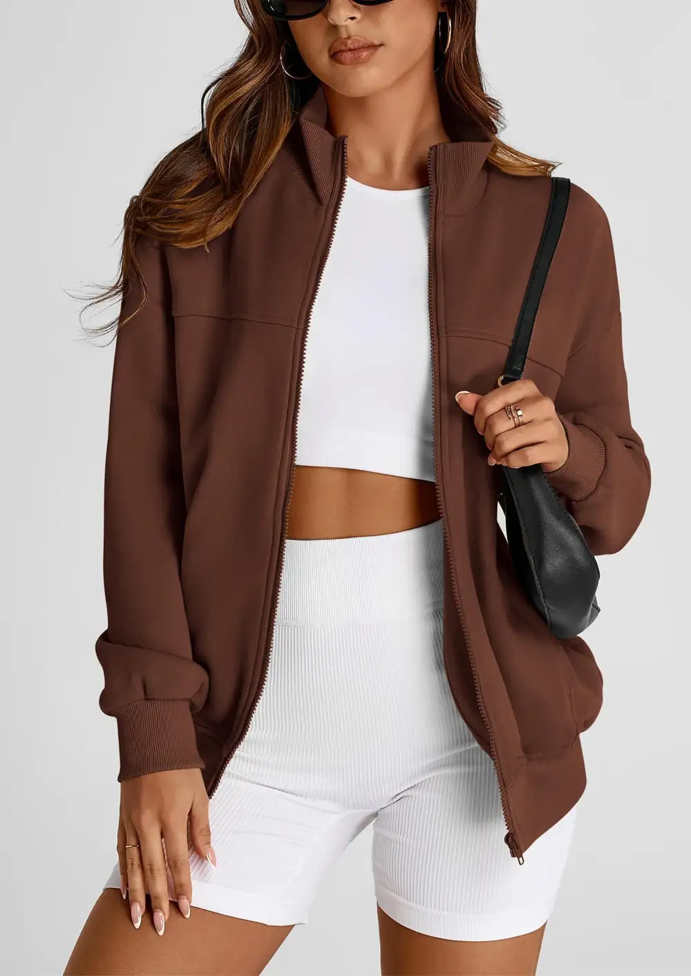 Women's SpringFall Fashion Full Zip Up SweatshirtLong Sleeve Loose Fit TrendyCasual Jacket with Pockets