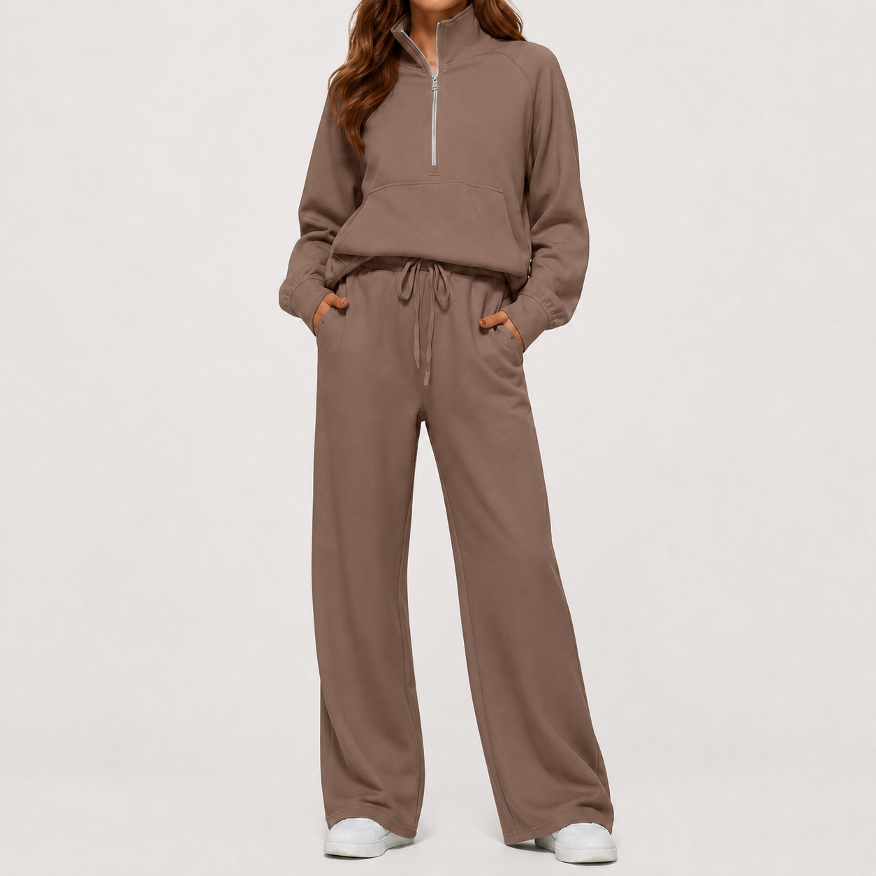 Mocha Brown half zip lounge set