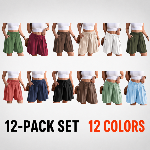 Women’s Linen Blend Shorts Wide Leg High Waisted 5" Inseam Drawstring Casual Flowy Summer Beach Vacation