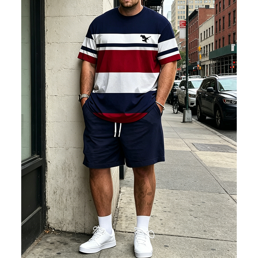 Men's Breathable 3D Print Casual Athleisure T-Shirt Shorts Set