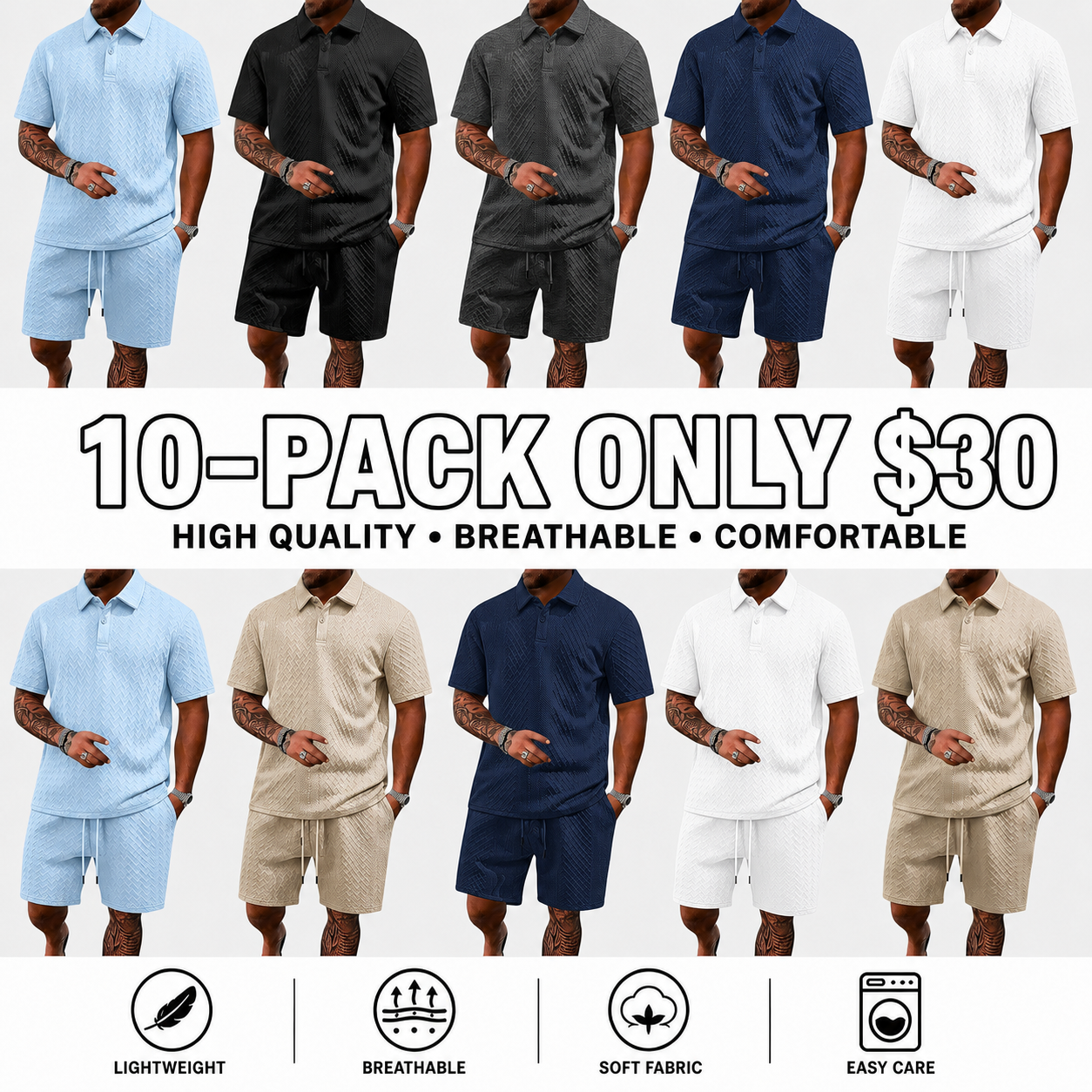 Men's 2 Pieces Outfits Casual Polo Shirt and Shorts Set