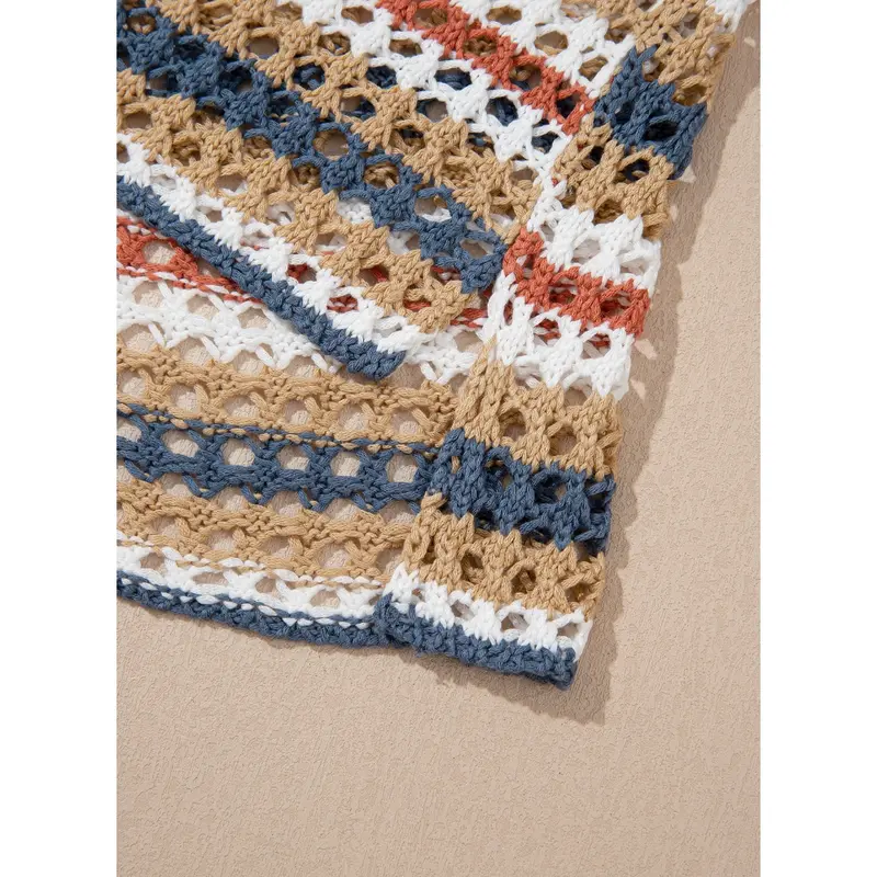 Close-up of crochet striped edge and hem detail
