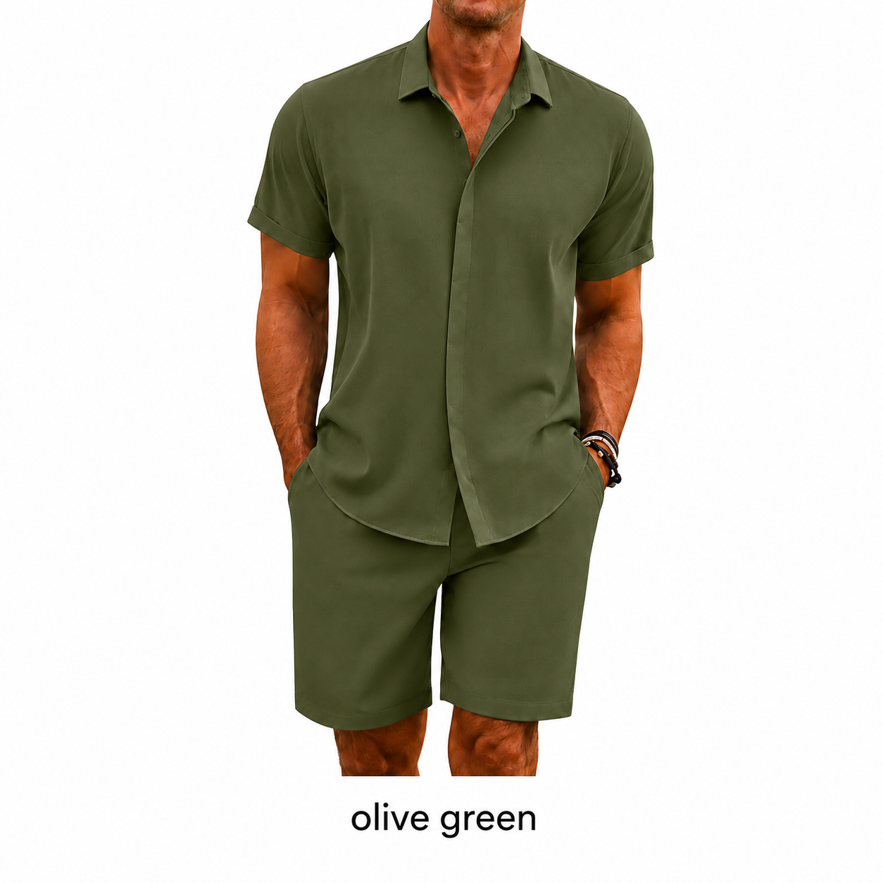 🔥Men's summer two-piece beach set (short-sleeved shirt and shorts), crafted from high-quality fabric with a linen-like texture—perfect for vacations and casual wear.🎉