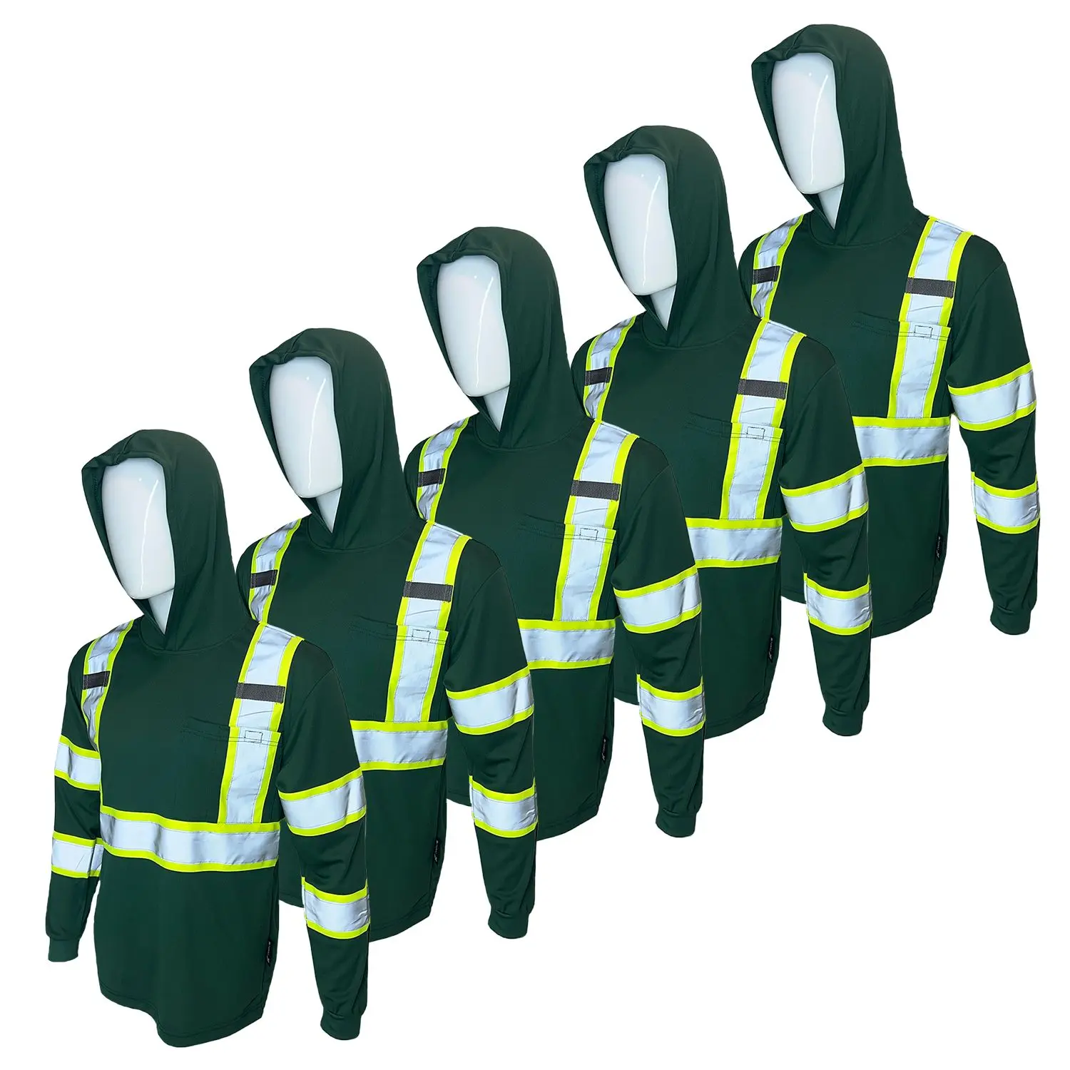 5 PACK SHIRT High Visibility Hoodie Long Sleeve Safety Shirt with hoodie Polyester Birdeye Mesh in various color