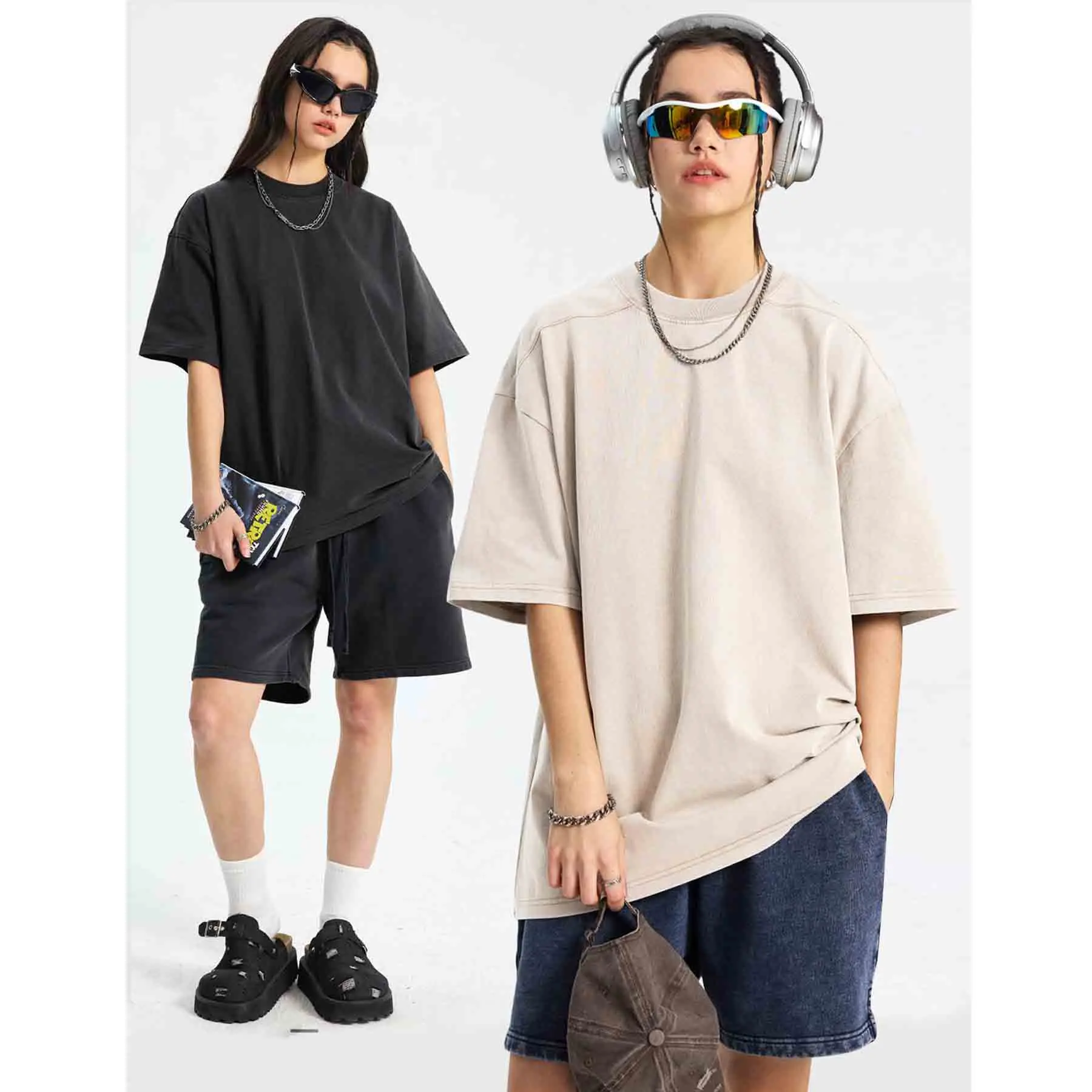 ARSSM 3 Pack Acid Wash Unisex Oversized Cotton T-Shirt Crew Neck Half Short Sleeve Summer Top Casual Loose Fit Solid Streetwear Comfortable Tees Basic Womenswear Shortsleeve Tshirt
