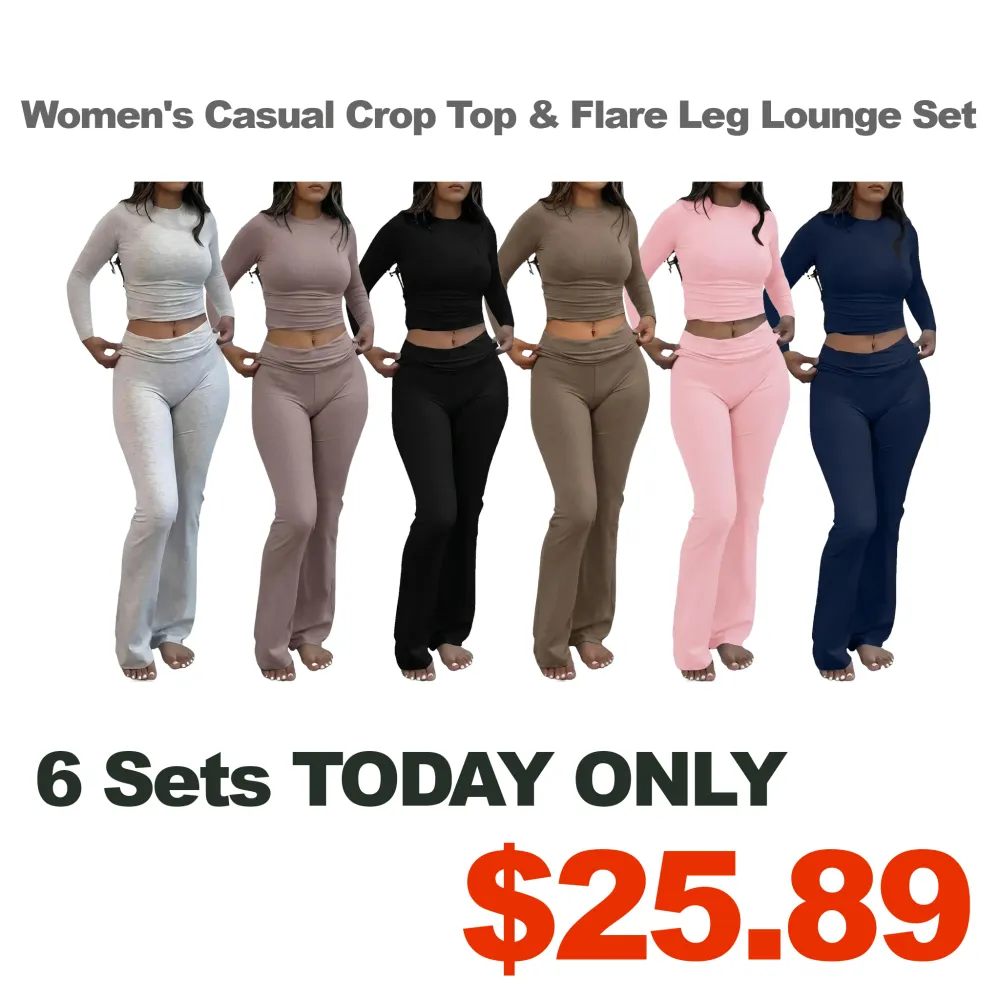 ⚡FINAL SALE⚡Women's Casual Crop Top & Flare Leg Lounge Set