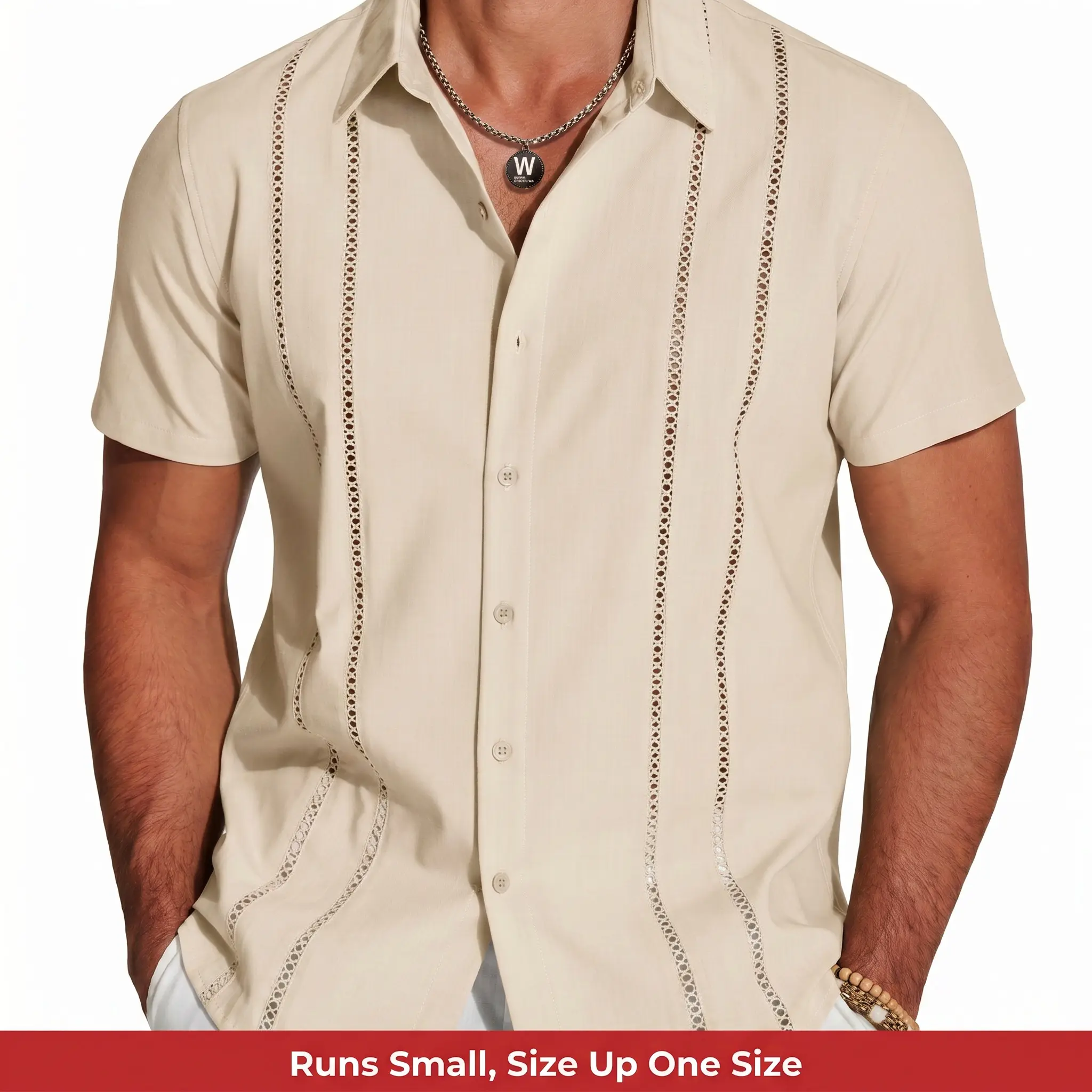 COOFANDY Men's Cuban Guayabera Shirt - Summer Linen Top