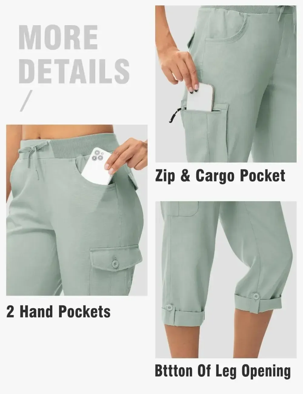 🔥Last day promotion🔥Womens Cargo Capris Lightweight Hiking Pants Shorts Cropped Cotton