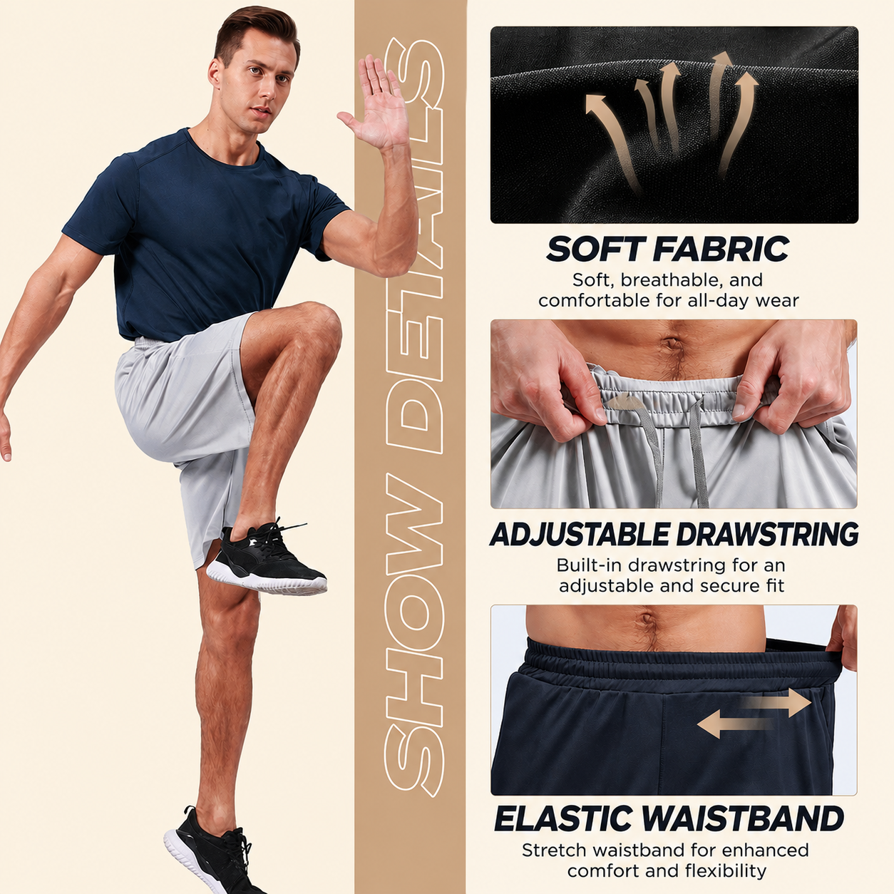 Men's Athletic Gym Shorts - Quick Dry Workout Basketball Shorts with Pockets for Running Casual Activewear, Black