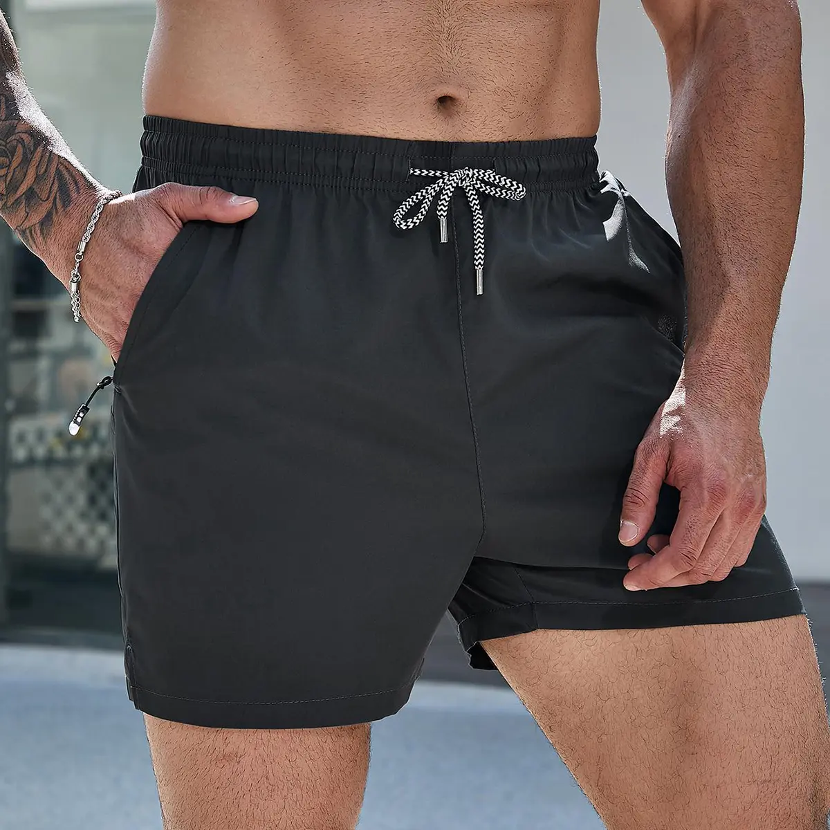 Men's Plain Solid Color Drawstring Pocket Shorts
