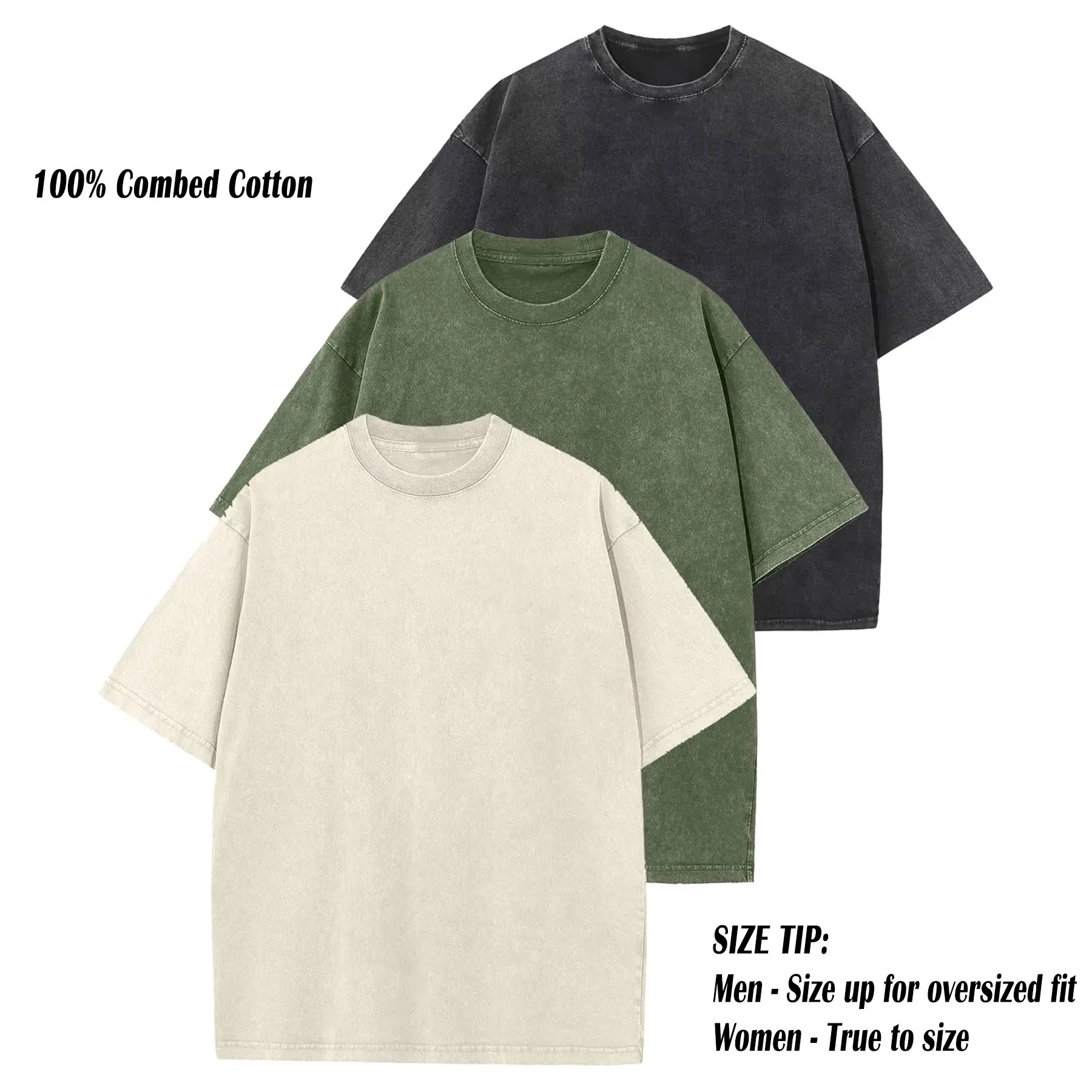 ARSSM 3 Pack Acid Wash Unisex Oversized Cotton T-Shirt Crew Neck Half Short Sleeve Summer Top Casual Loose Fit Solid Streetwear Comfortable Tees Basic Womenswear Shortsleeve Tshirt