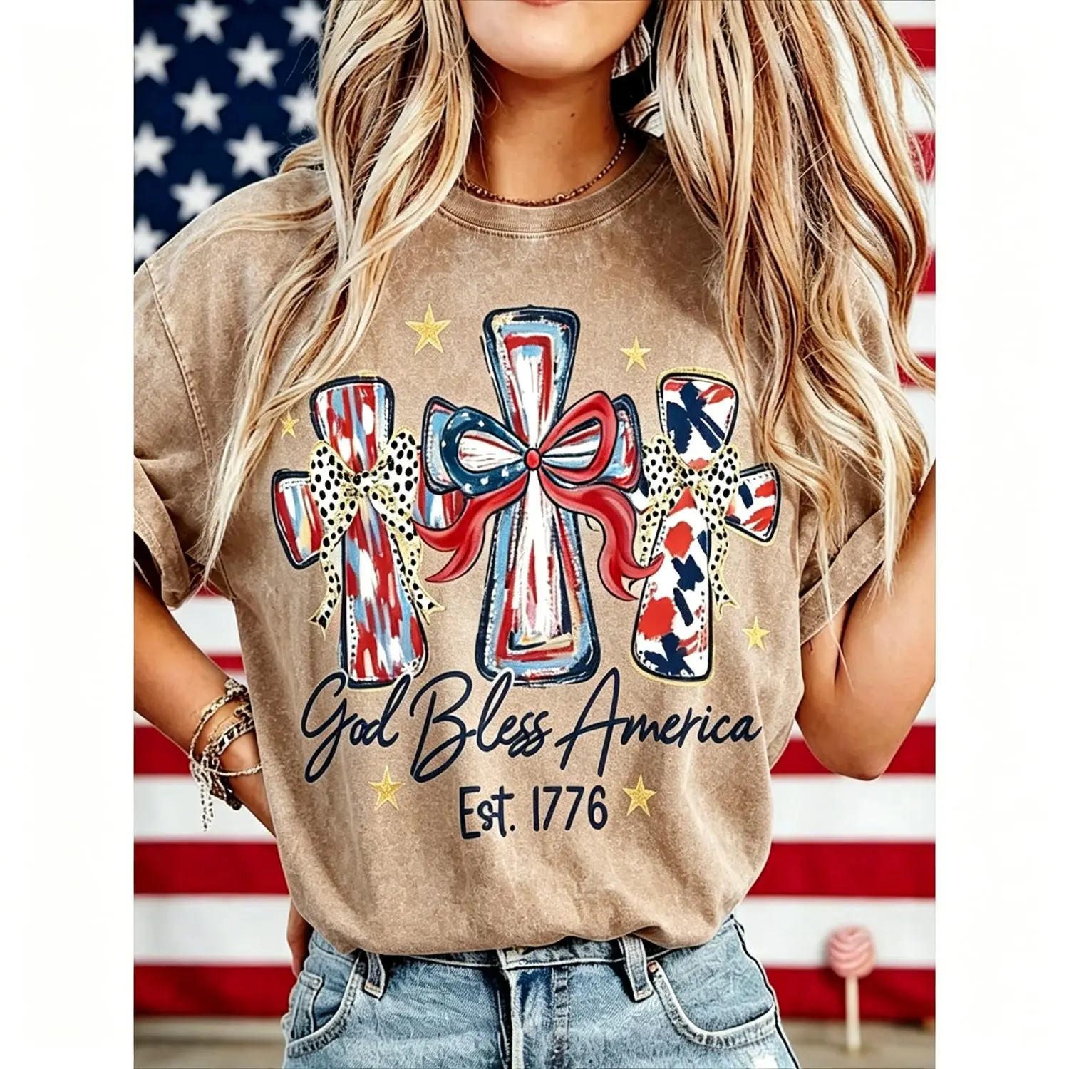 God Bless America Women Washed T-shirt Vintage 250 Years America Anniversary USA 250th Birthday Gift Shirt Memorial Independence Day 4th of July Men Women Cotton Tee Shirt