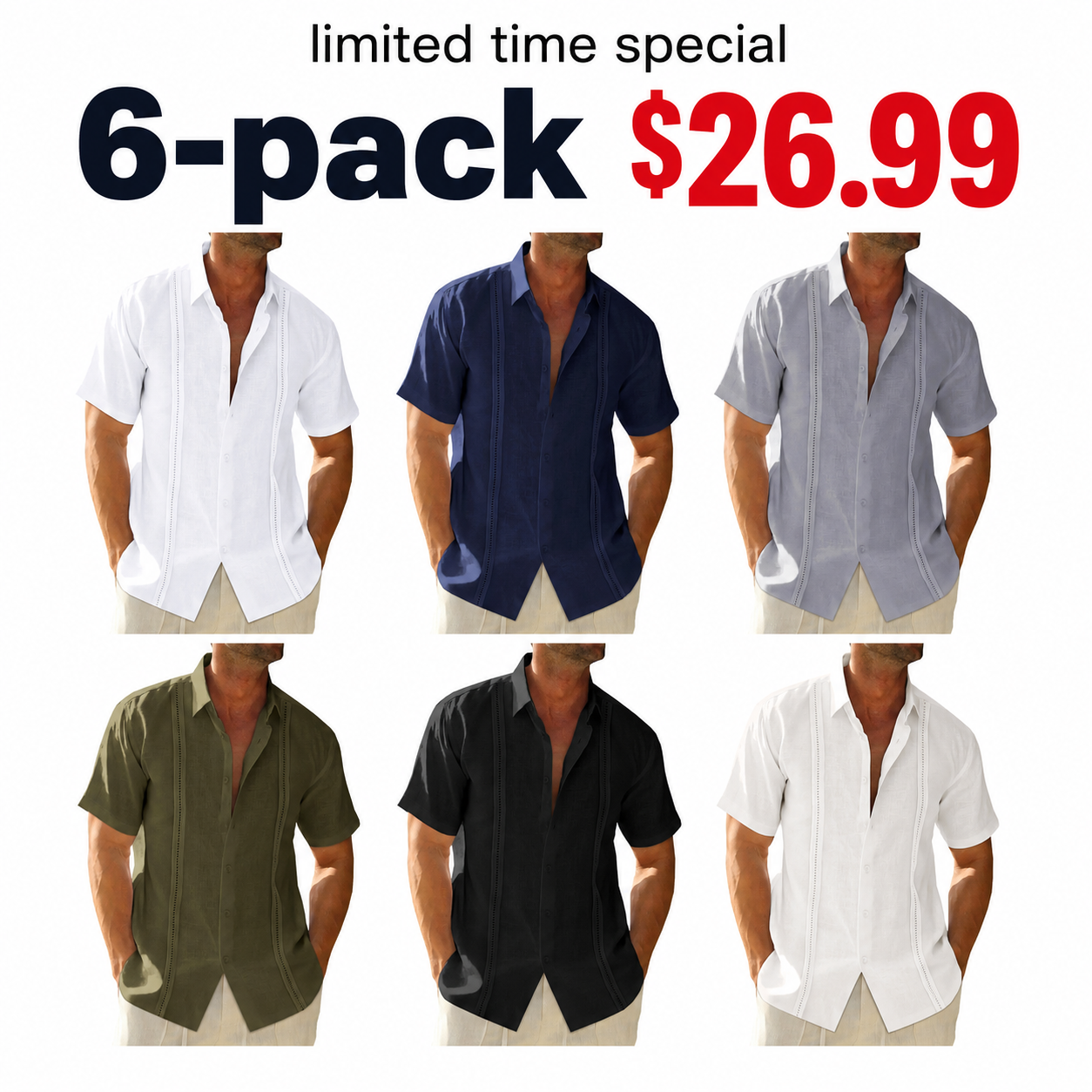 Mens Linen Cuban Guayabera Shirts Button Down Short Sleeve Shirt Cotton Hippie Summer Beach Vacation Shirts Casual Shortsleeve