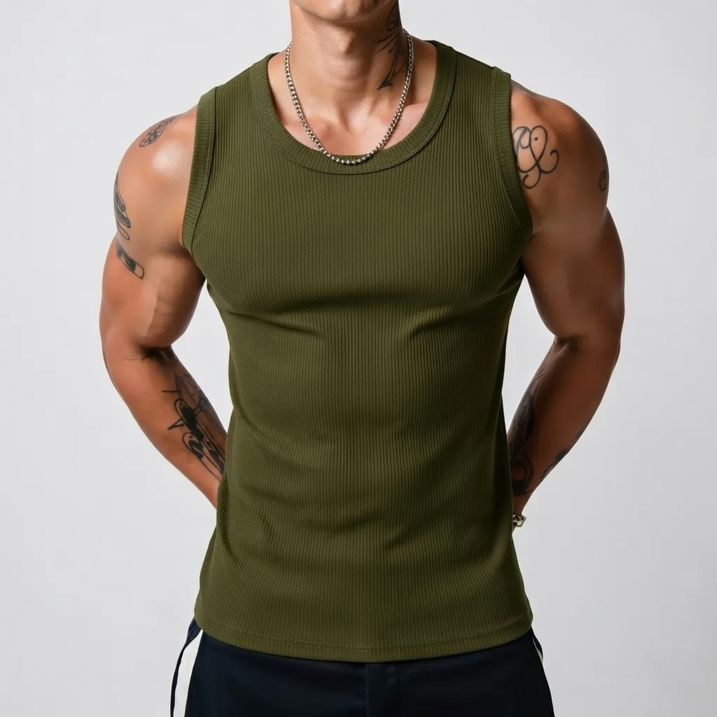 Men’s Wide Strap Ribbed Tank Top