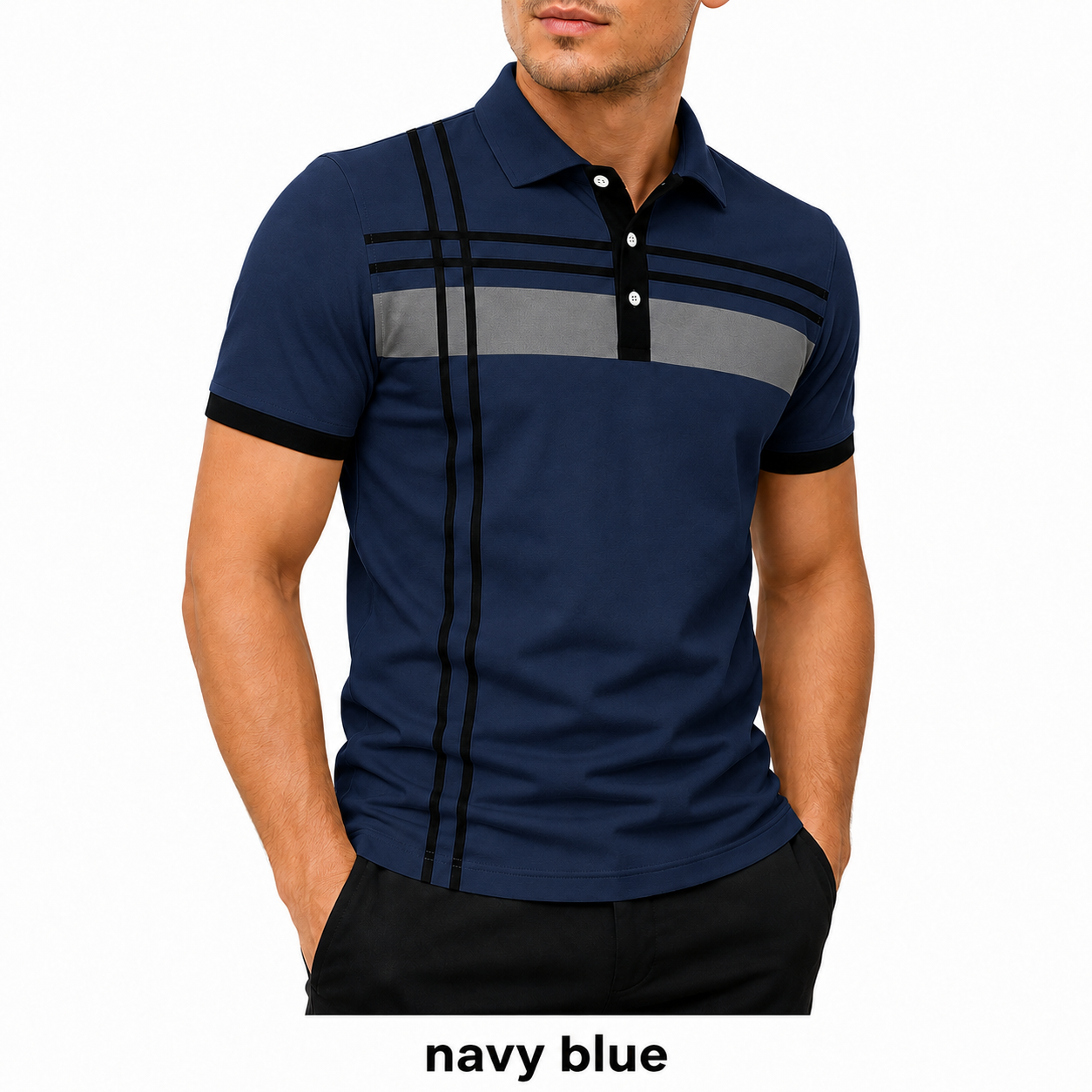 🎉Men's Striped Print Short Sleeve Polo Shirt, Regular Fit Trendy Casual Buttons Collared Top for Summer, Men's Clothes for Daily Wear, Printed Polo Shirts, Summer Polos🔥