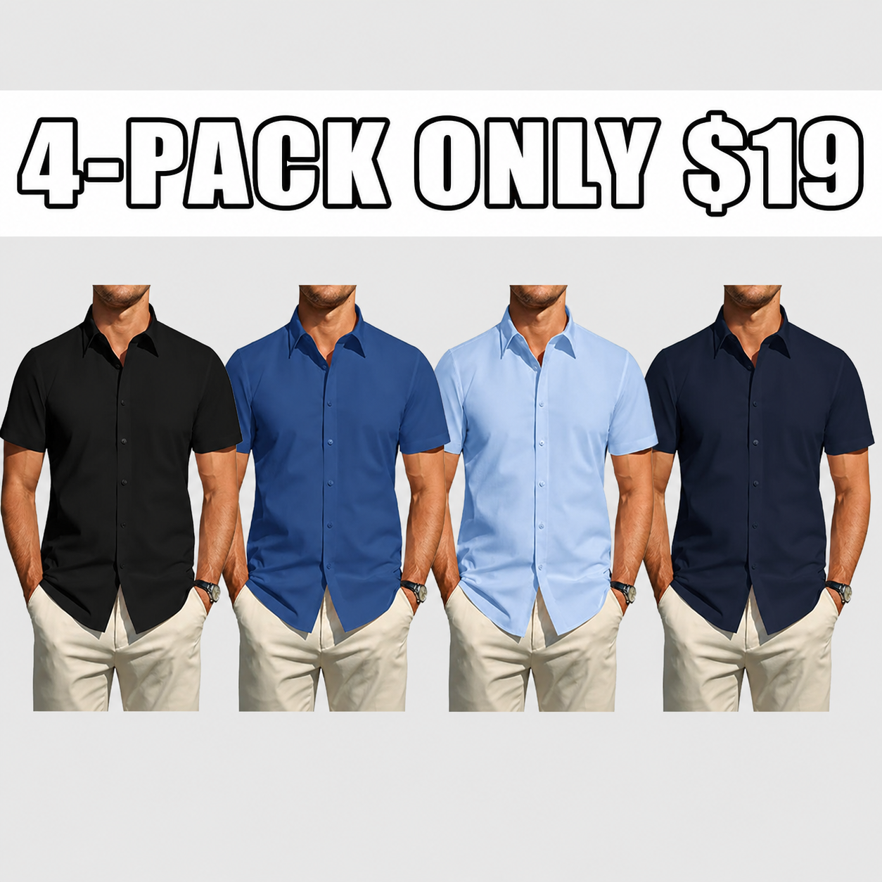 Men's Short Sleeve Dress Shirts Stretch Stain Shield Casual Button Down Shirts