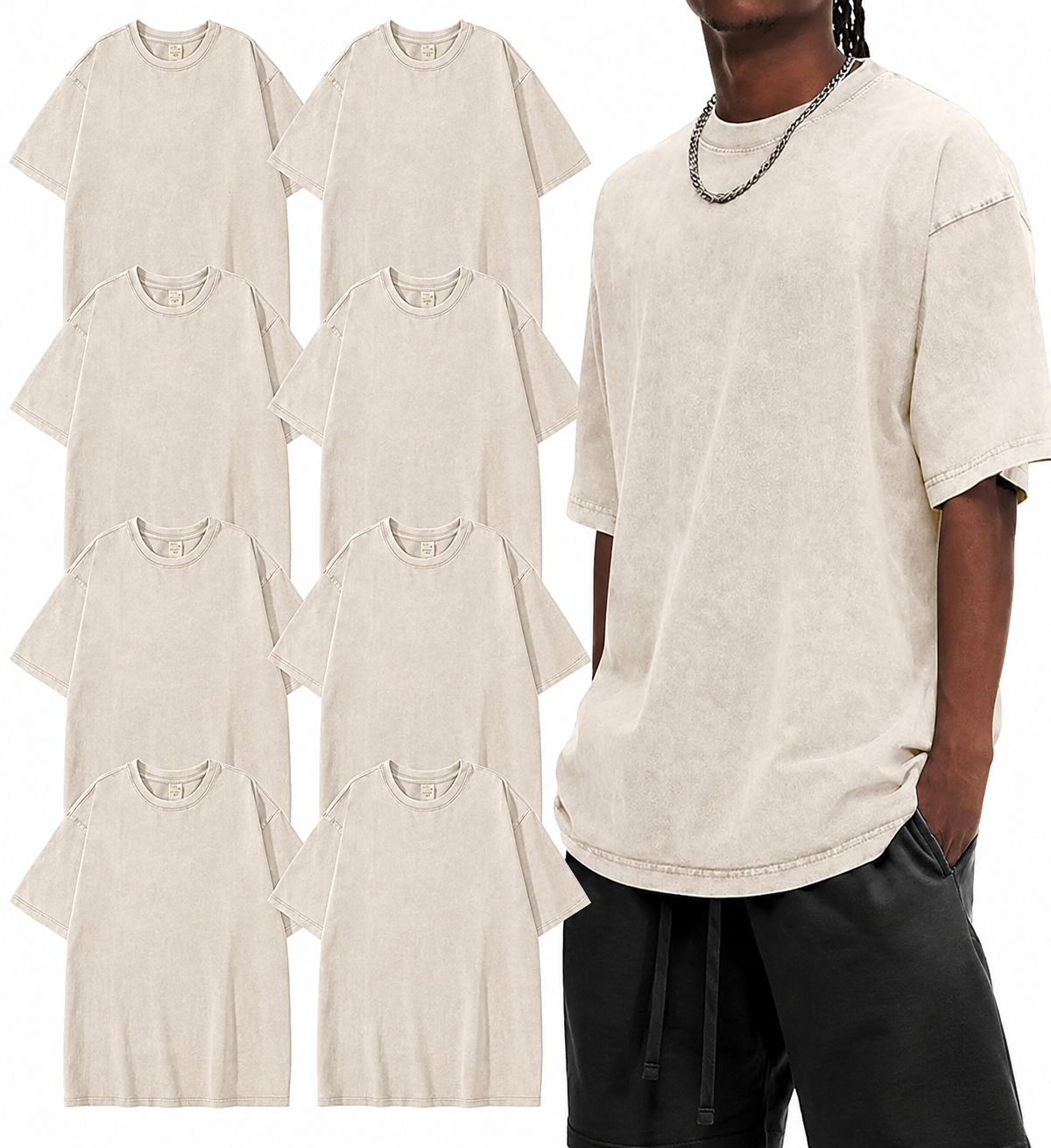 Men's Oversized T-Shirts Heavyweight Cotton Loose Fit Unisex 8pack