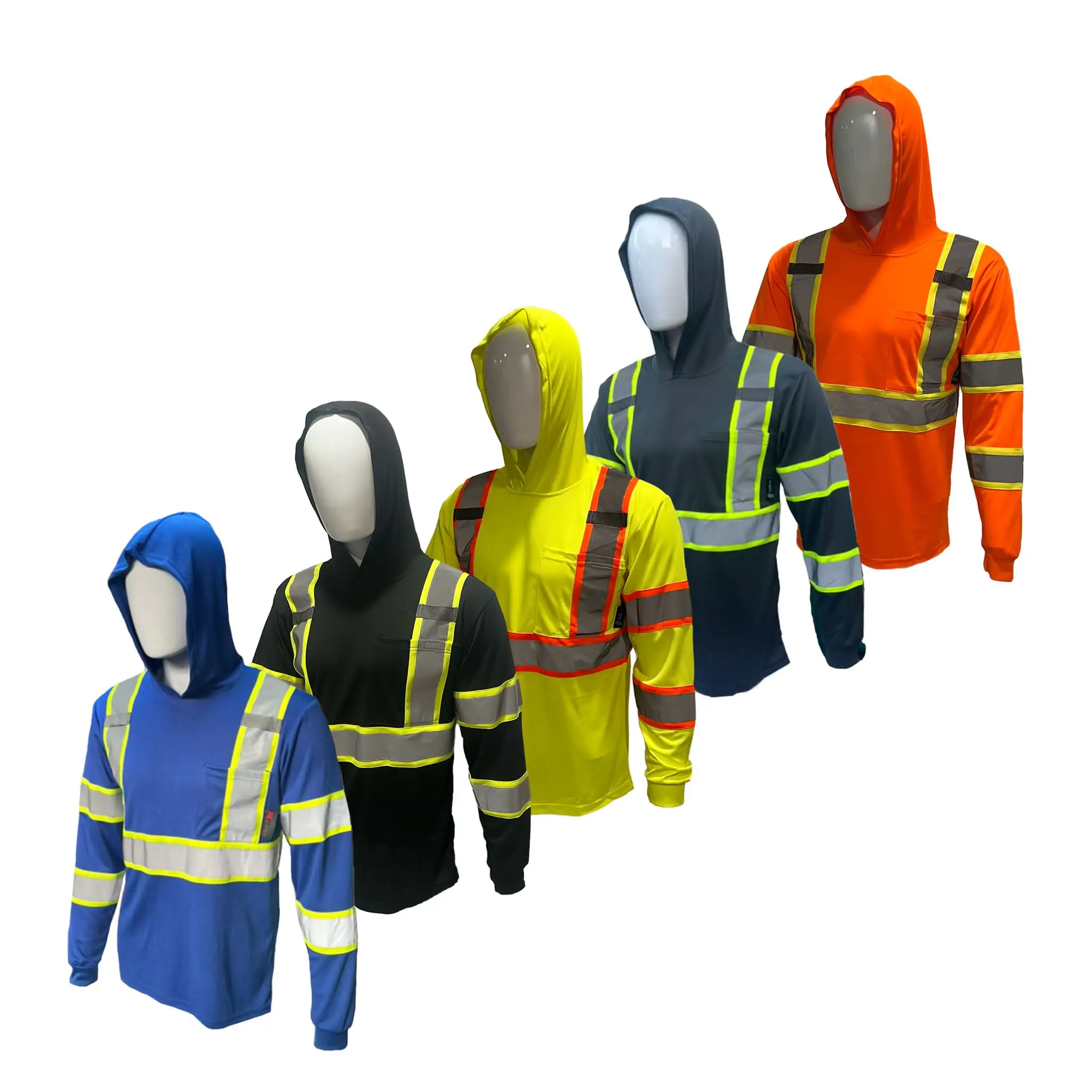 5 PACK SHIRT High Visibility Hoodie Long Sleeve Safety Shirt with hoodie Polyester Birdeye Mesh in various color