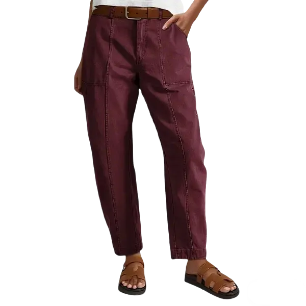 Solid Mid-Rise Baby Barrel Pants, High Stretch, Deep Pockets