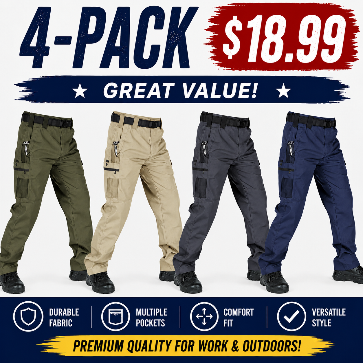 4-piece tactical cargo pants bundle set one