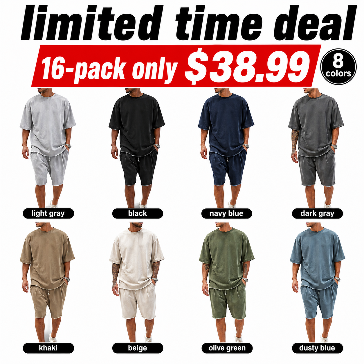 🔥Casual Loose Fit Solid Sports Sets Sweat Suit Textured Sweatsuit🎉