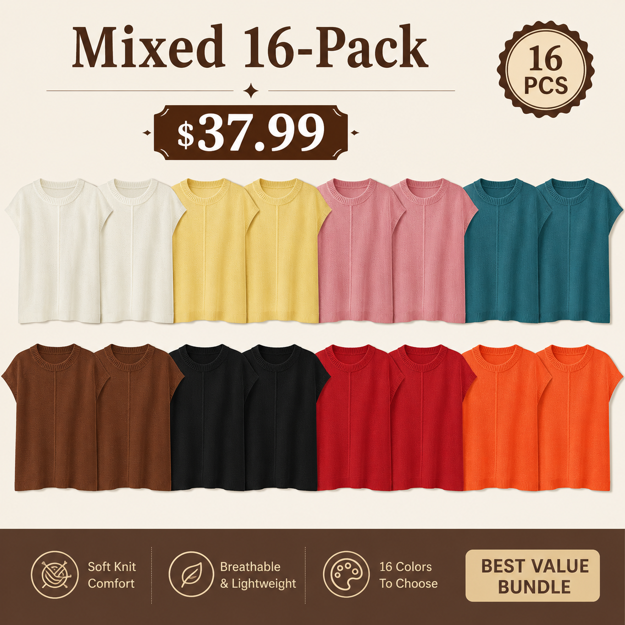Mixed 16-Pack women's knit vest bundle