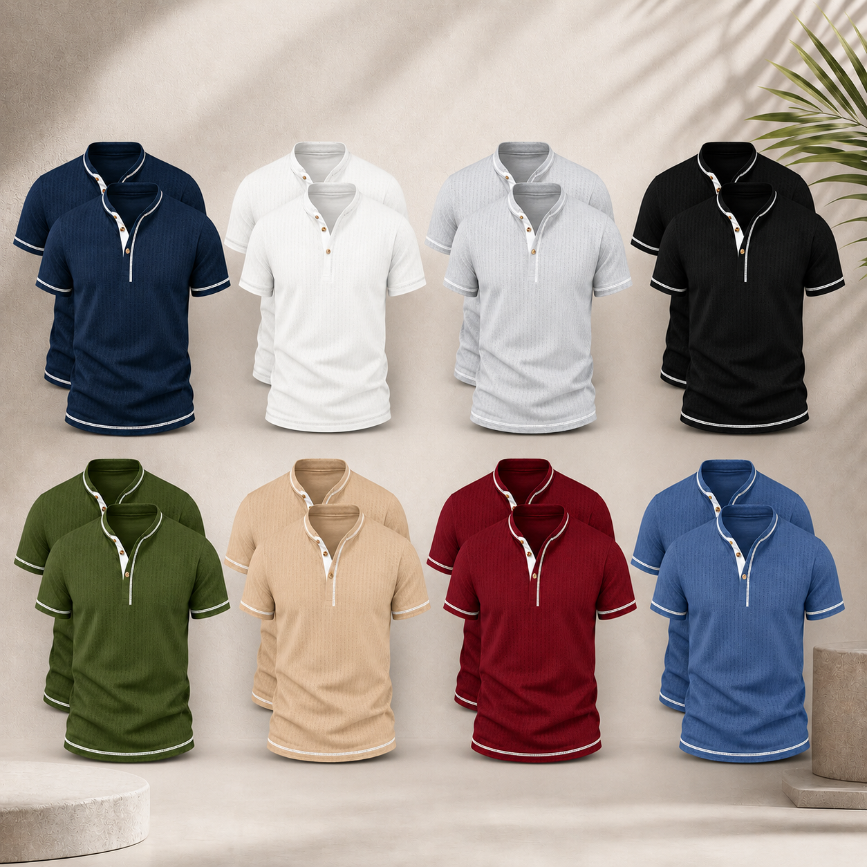Men's Textured Henley Polo Multi-Pack