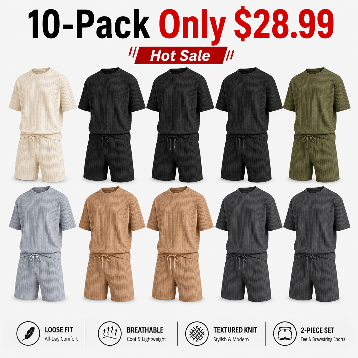 Men's Summer Casual Set - Breathable Tee & Drawstring Shorts