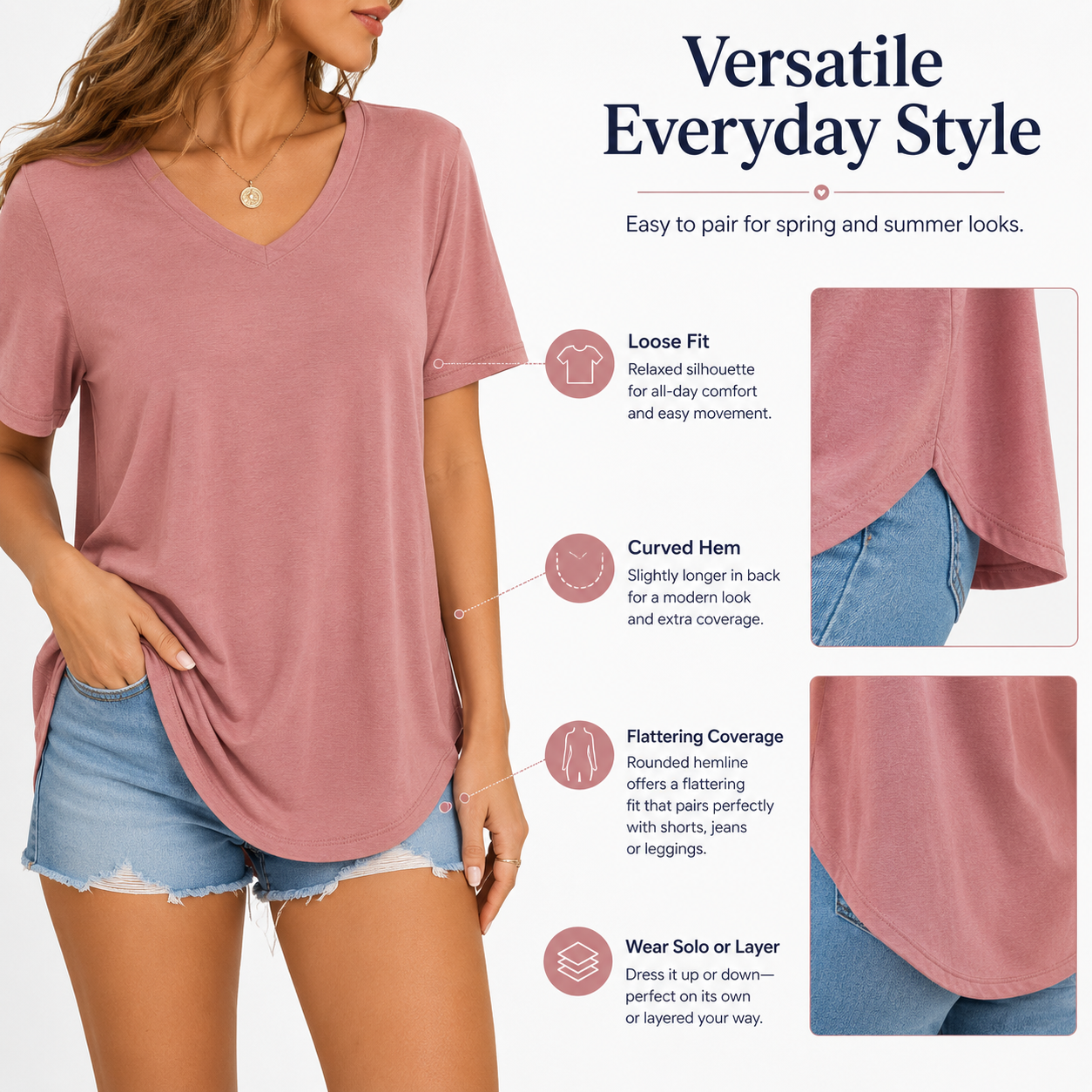 4 Pack V Neck T Shirts for Women Basic Tees Casual Short Sleeve Shirts Loose Fit Plus Size Tops Plain Summer Clothes