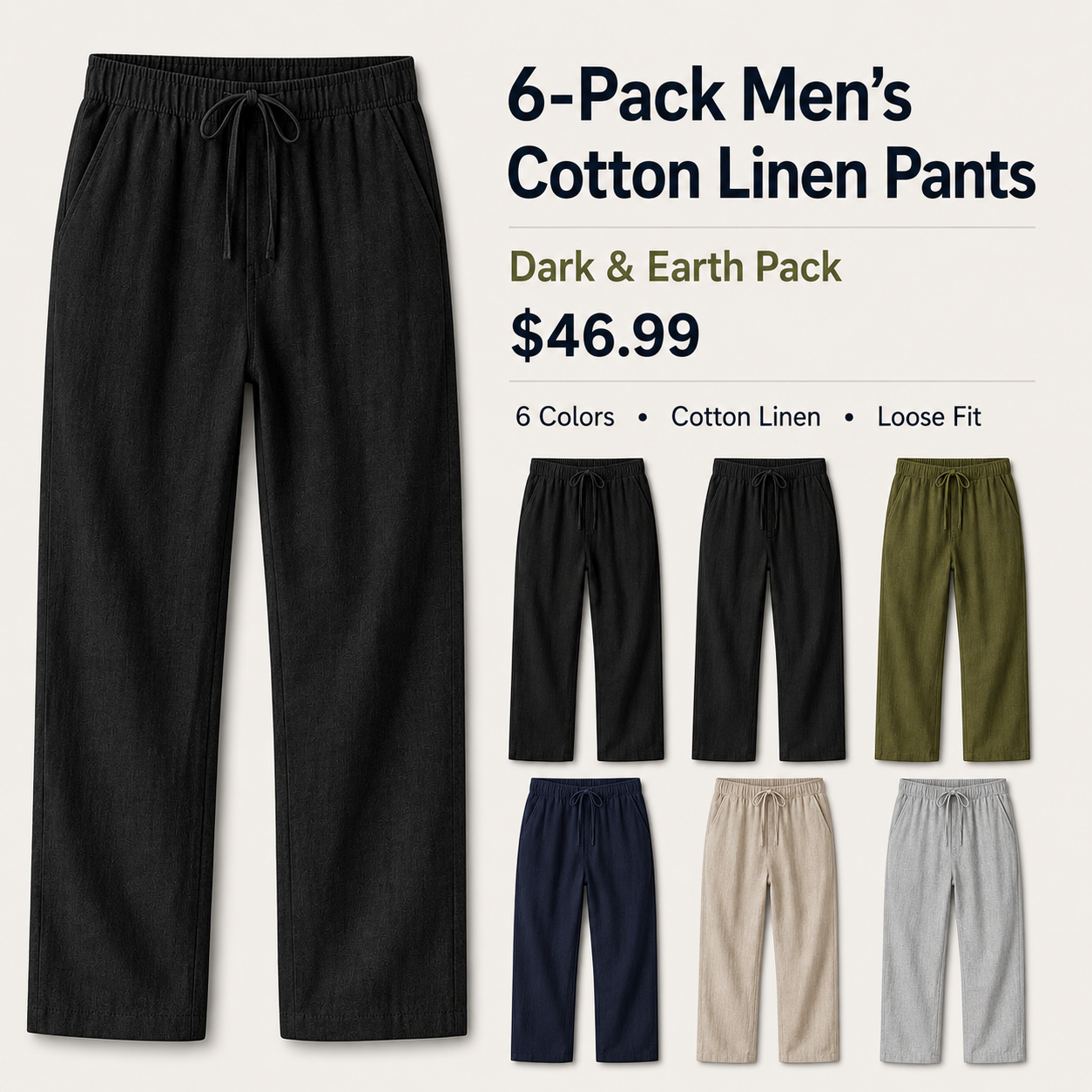 6-Pack Men's Cotton Linen Pants product image 14