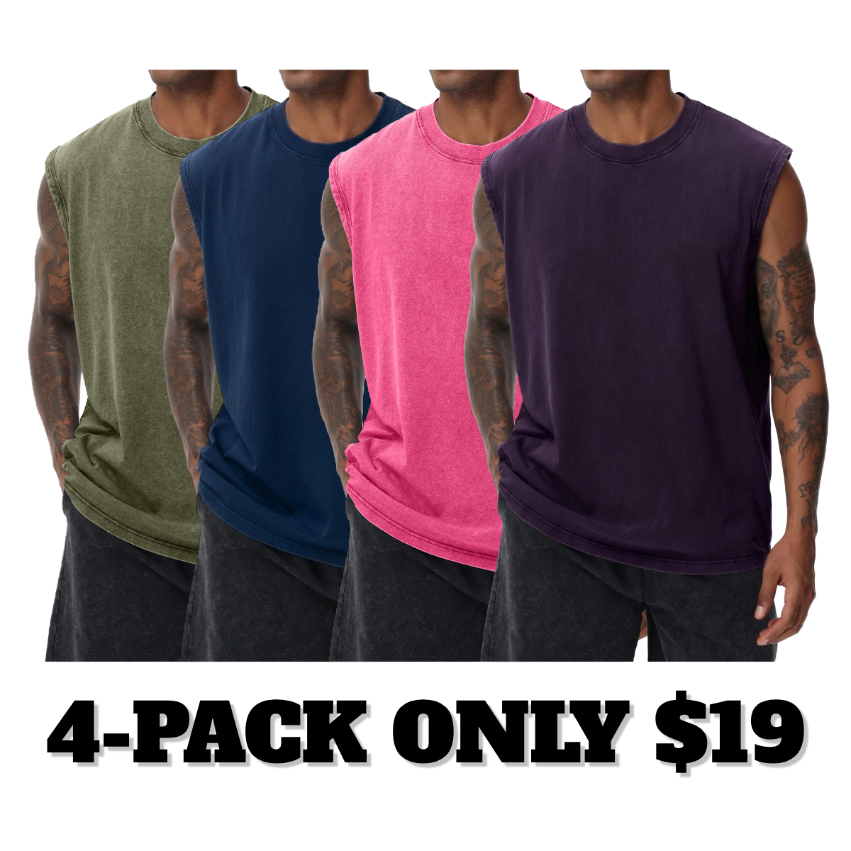 Unisex Cotton Workout Tank Tops Sleeveless Acid Wash Tshirts