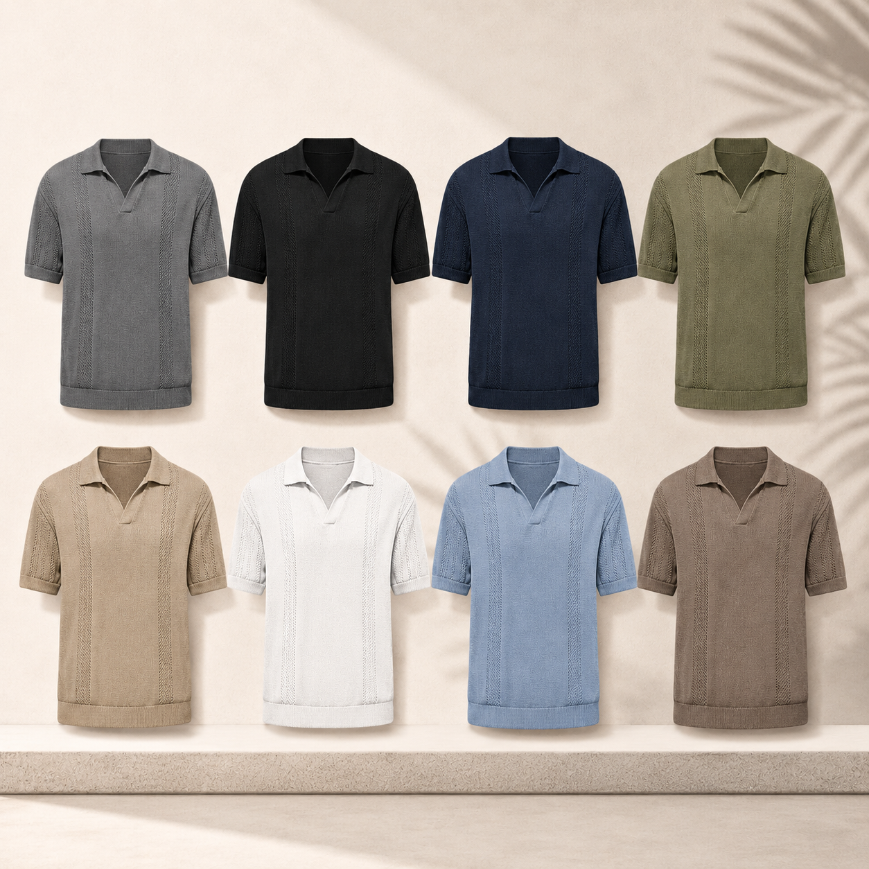 Men's Textured Knit Polo 8-Pack and 16-Pack Set