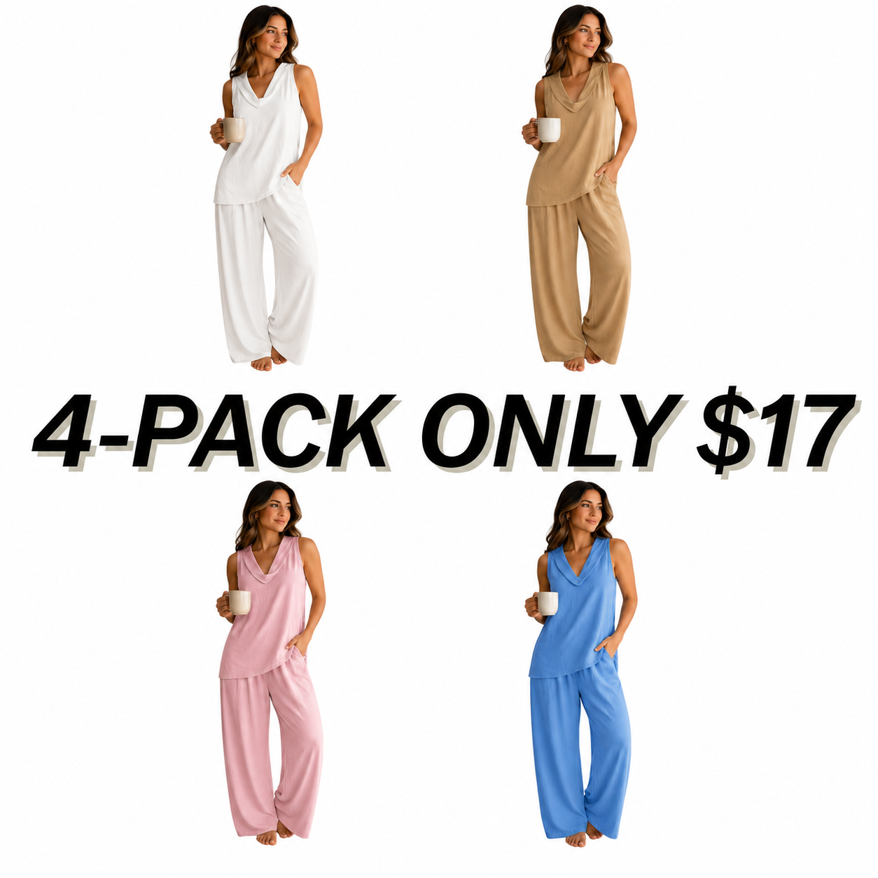 Boho Two Piece Set - Perfect for Beach, Vacation & Brunch Sleeveless Top Wide Leg Pants Set