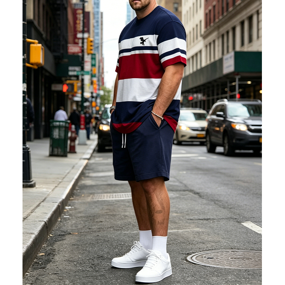 Men's Breathable 3D Print Casual Athleisure T-Shirt Shorts Set