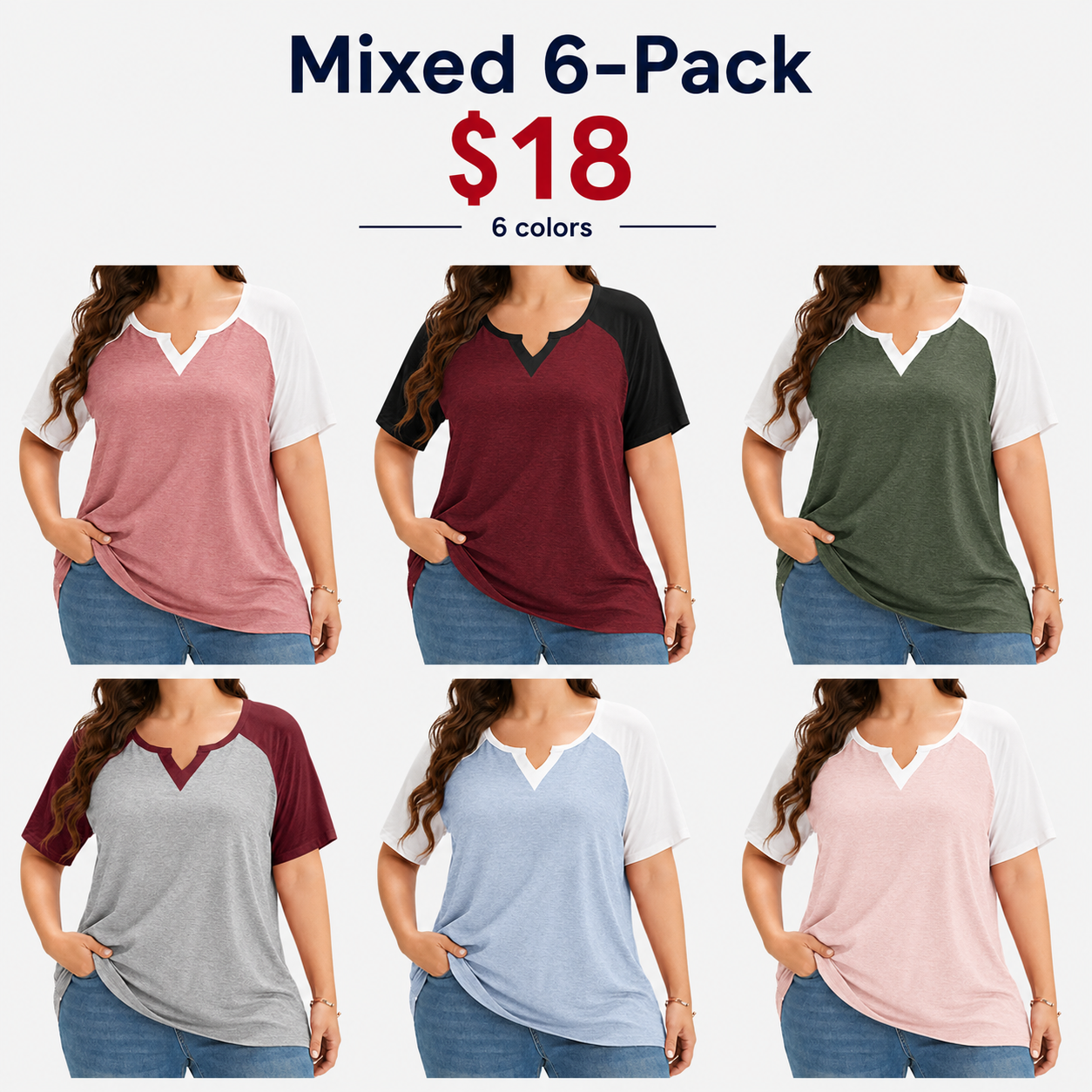 Plus size colorblock raglan tee color option 15