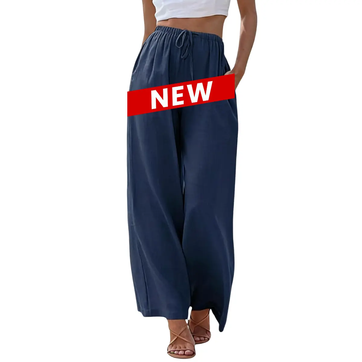 Women's  Cotton Linen 2026 Summer Palazzo Pants Flowy Wide Leg Beach Trousers with Pockets Casual Wideleg