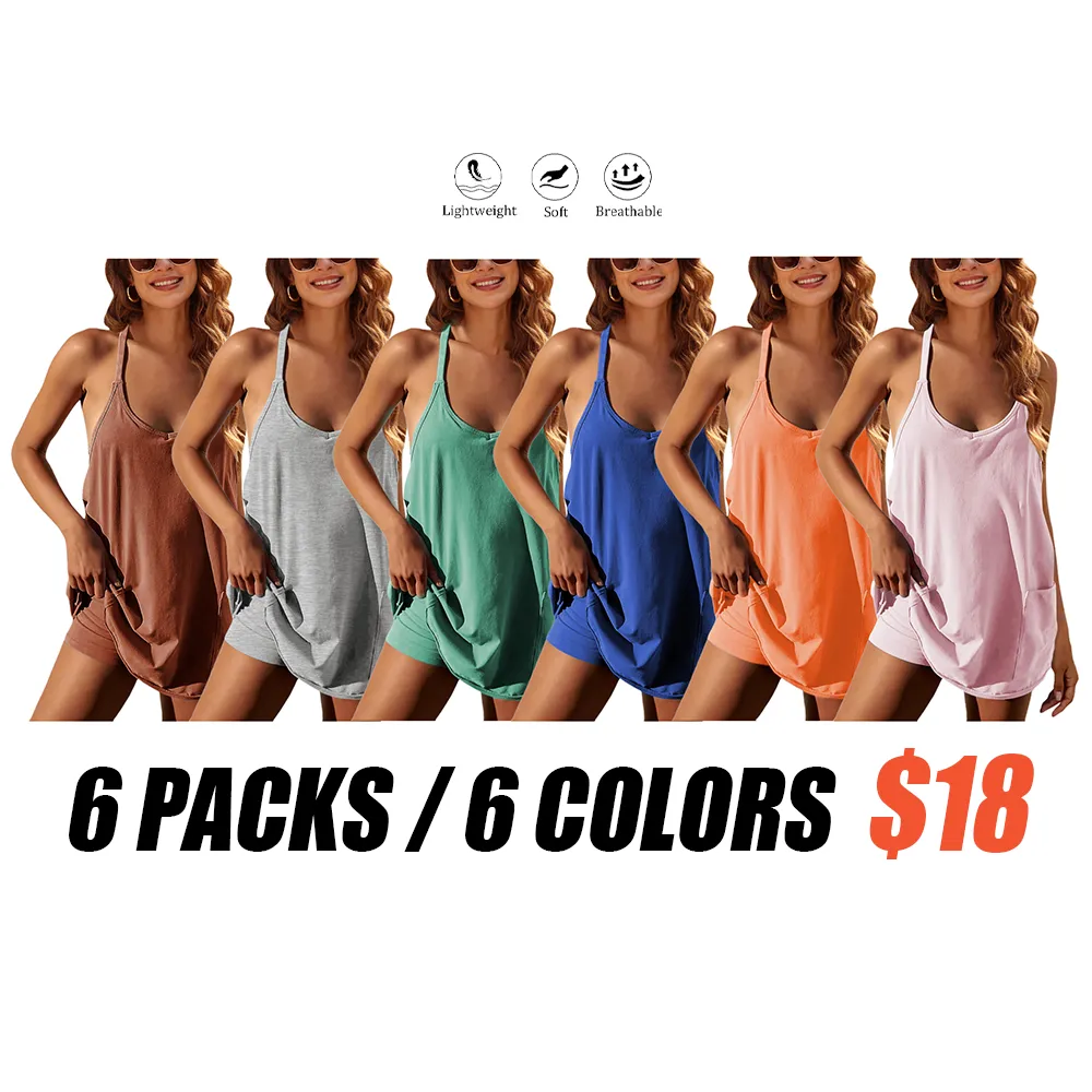 Women's Mini Dress V Neck Spaghetti Straps Built-in Shorts
