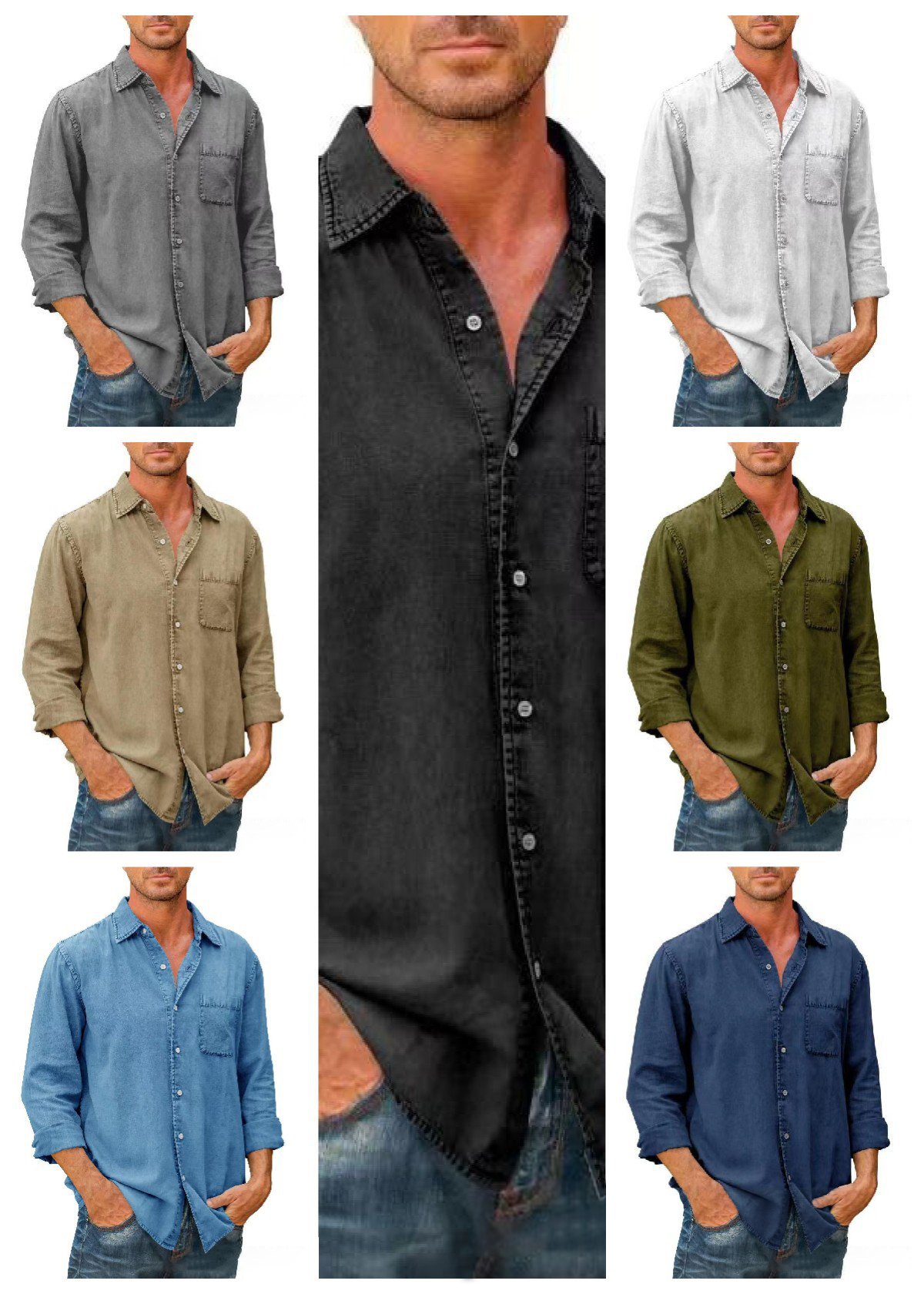 Assorted color views for 7-pack button-down shirts