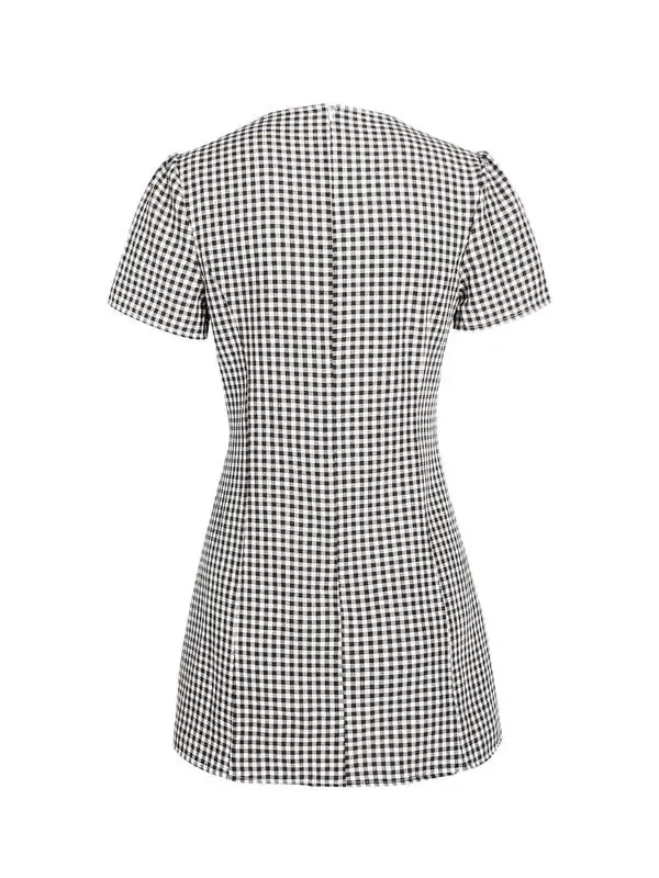 Women's Plaid Print Button Decor V Neck Shortsleeve
