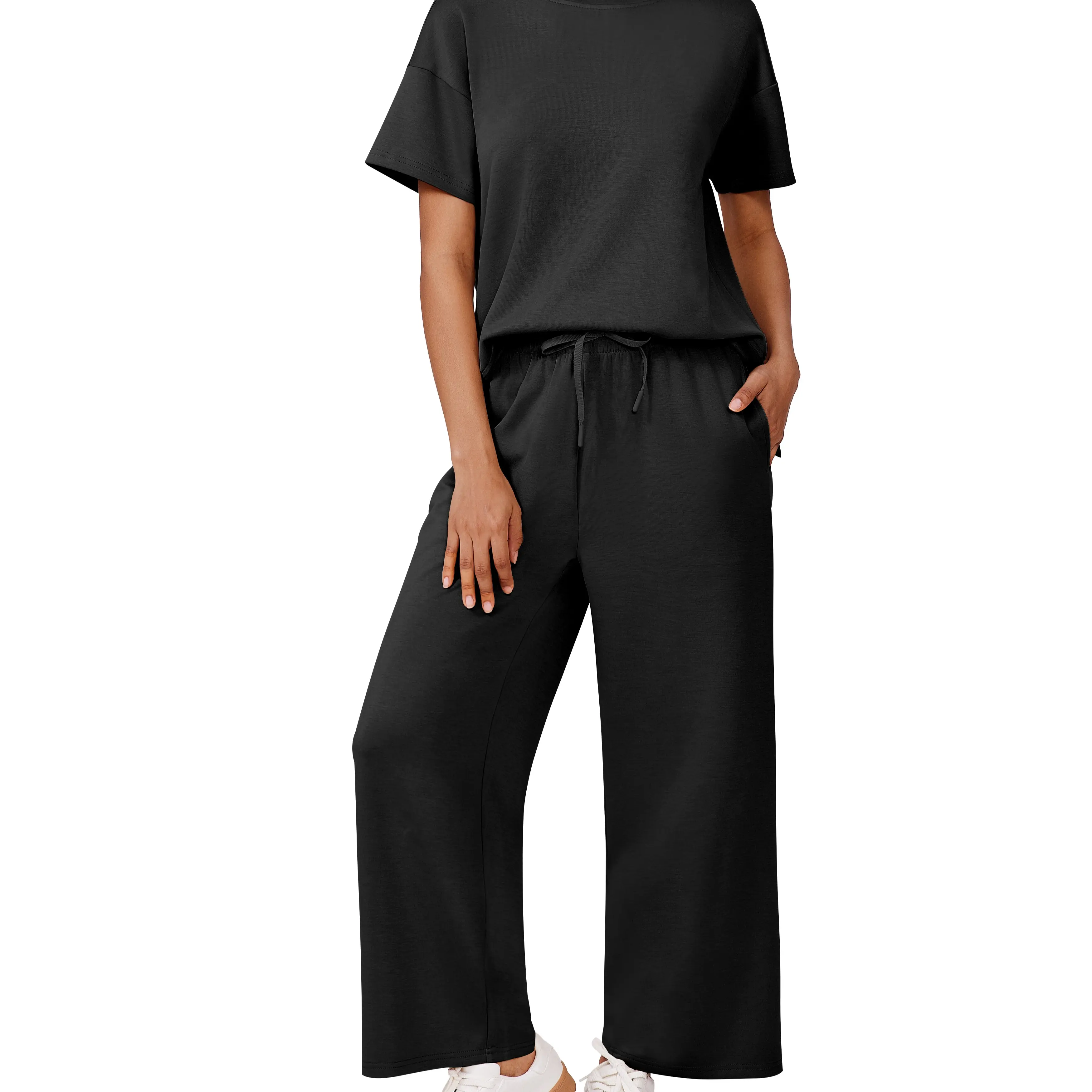 2 Piece Sets for Women Soft Short Sleeve Matching Lounge Set Wide Leg Pants Tracksuit Travel Summe Travel Kitr Outfits 2026 SwimWeek summerwins