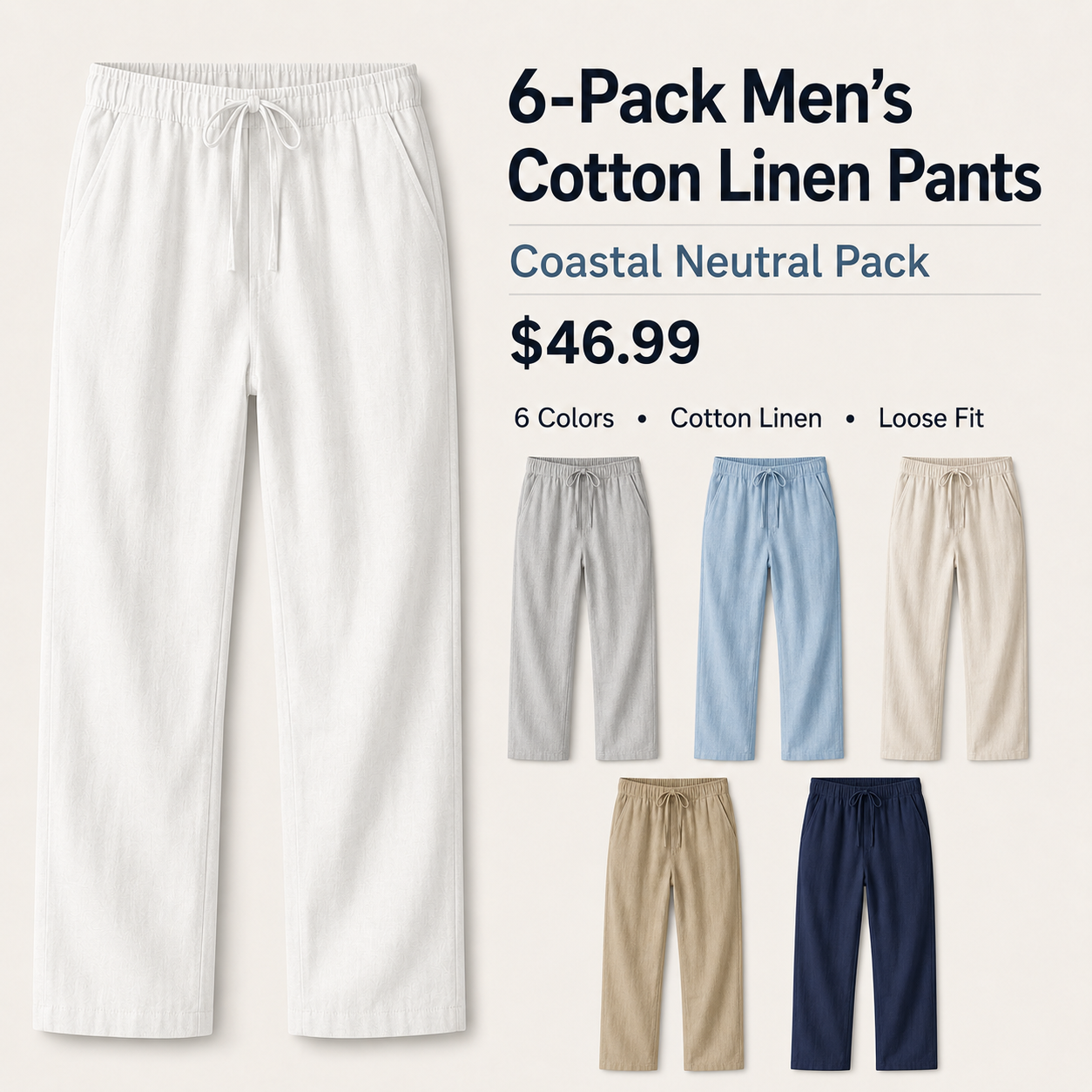 6-Pack Men's Cotton Linen Pants product image 3