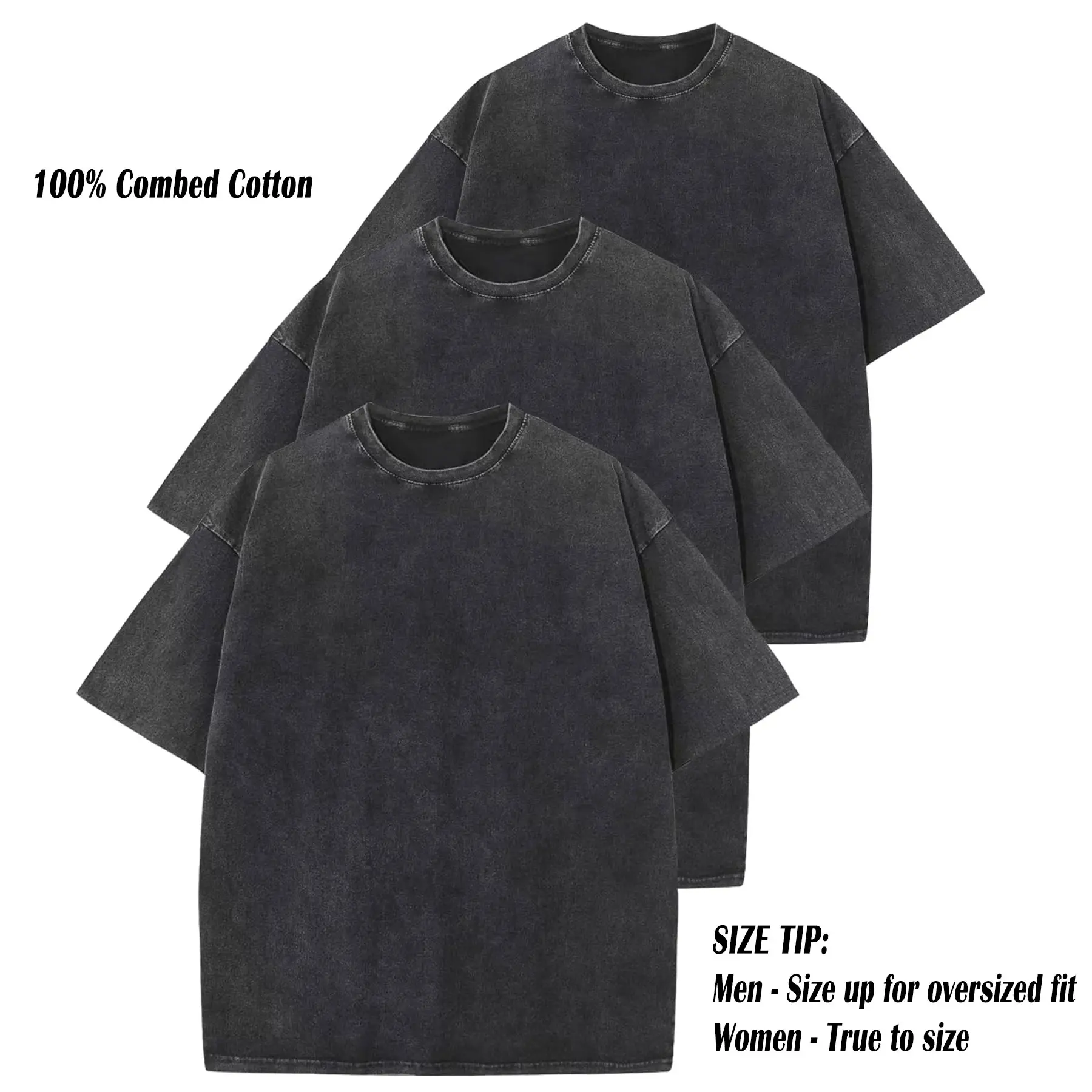 ARSSM 3 Pack Acid Wash Unisex Oversized Cotton T-Shirt Crew Neck Half Short Sleeve Summer Top Casual Loose Fit Solid Streetwear Comfortable Tees Basic Womenswear Shortsleeve Tshirt